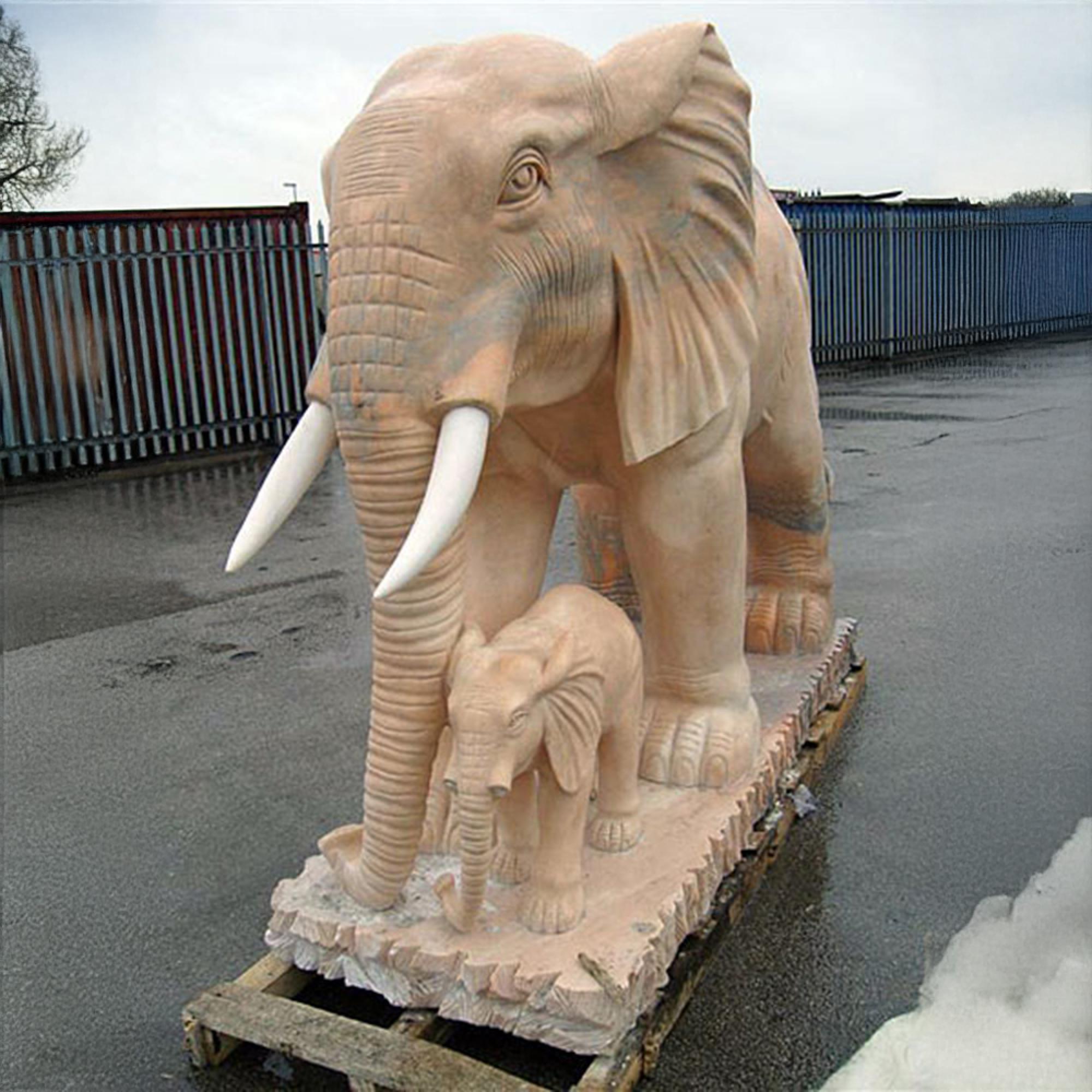 Beige Marble Elephant And Baby Elephant Statue Beige Marble Elephant And Baby Elephant Statue
