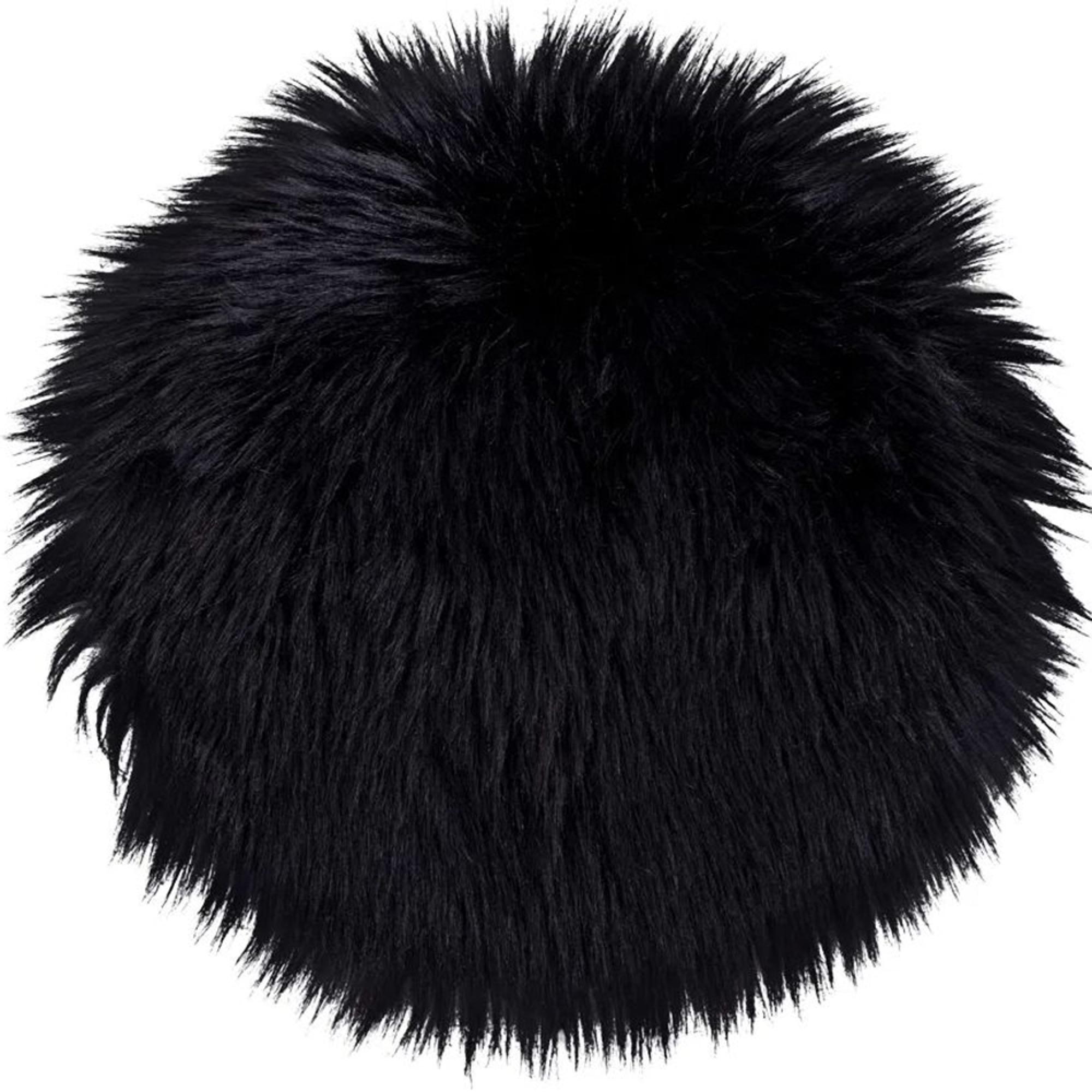 Round Seat Cushion - Faux Lambskin - Black