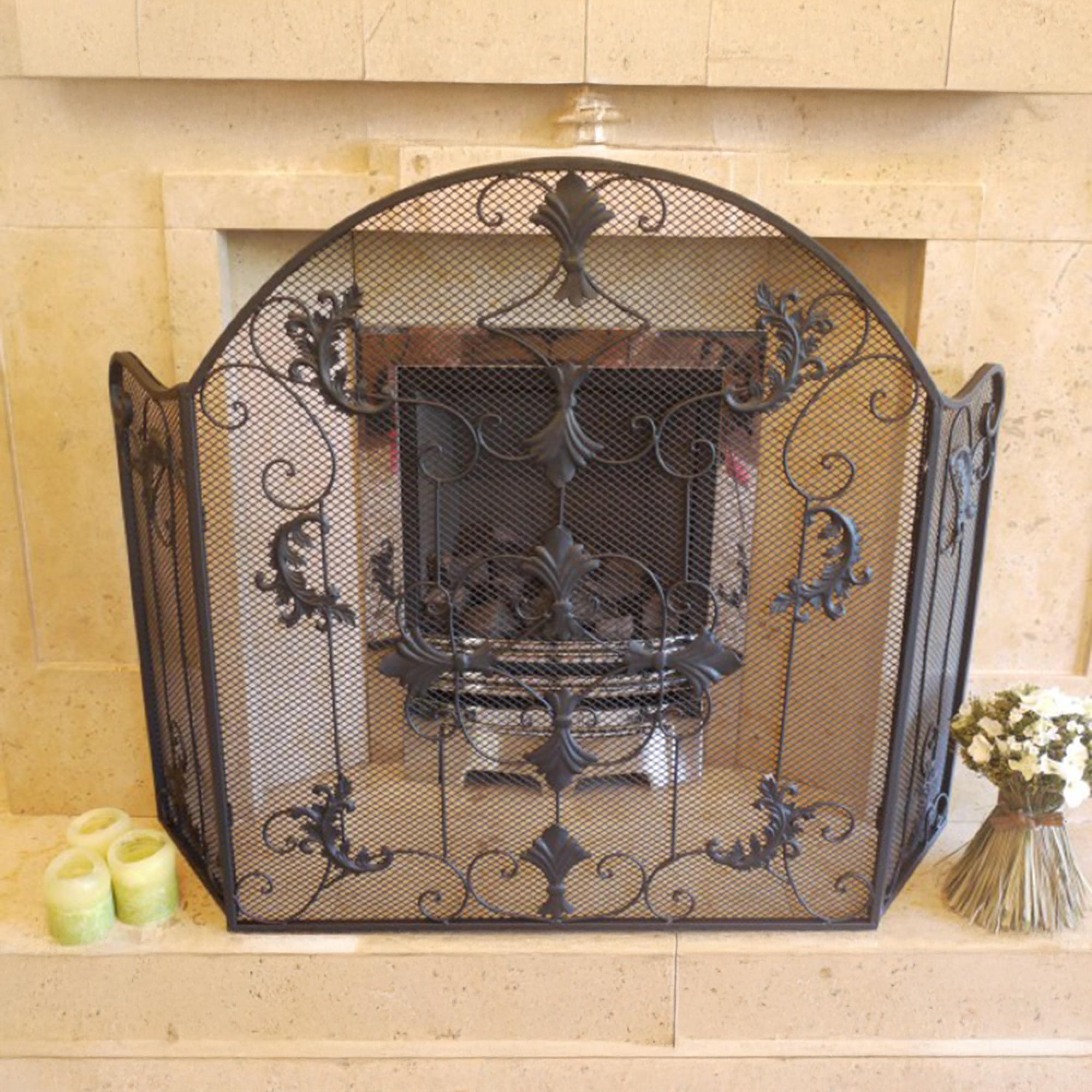 Black Metal Arched Fire Screen - Set of 2