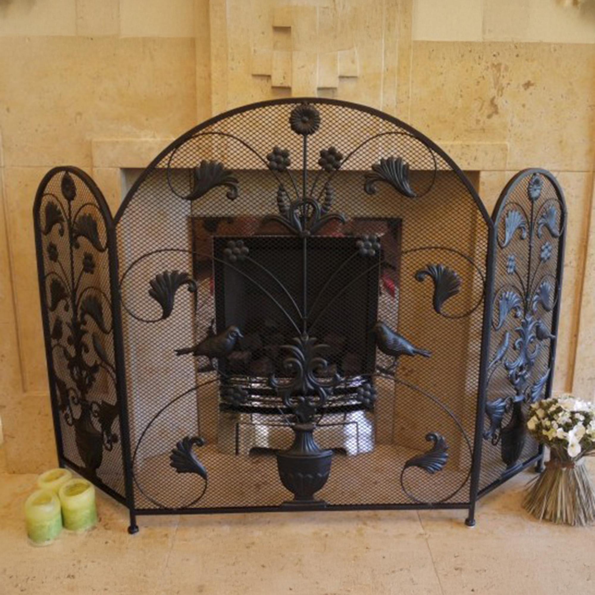 Black Metal Fire Screen - Set of 2