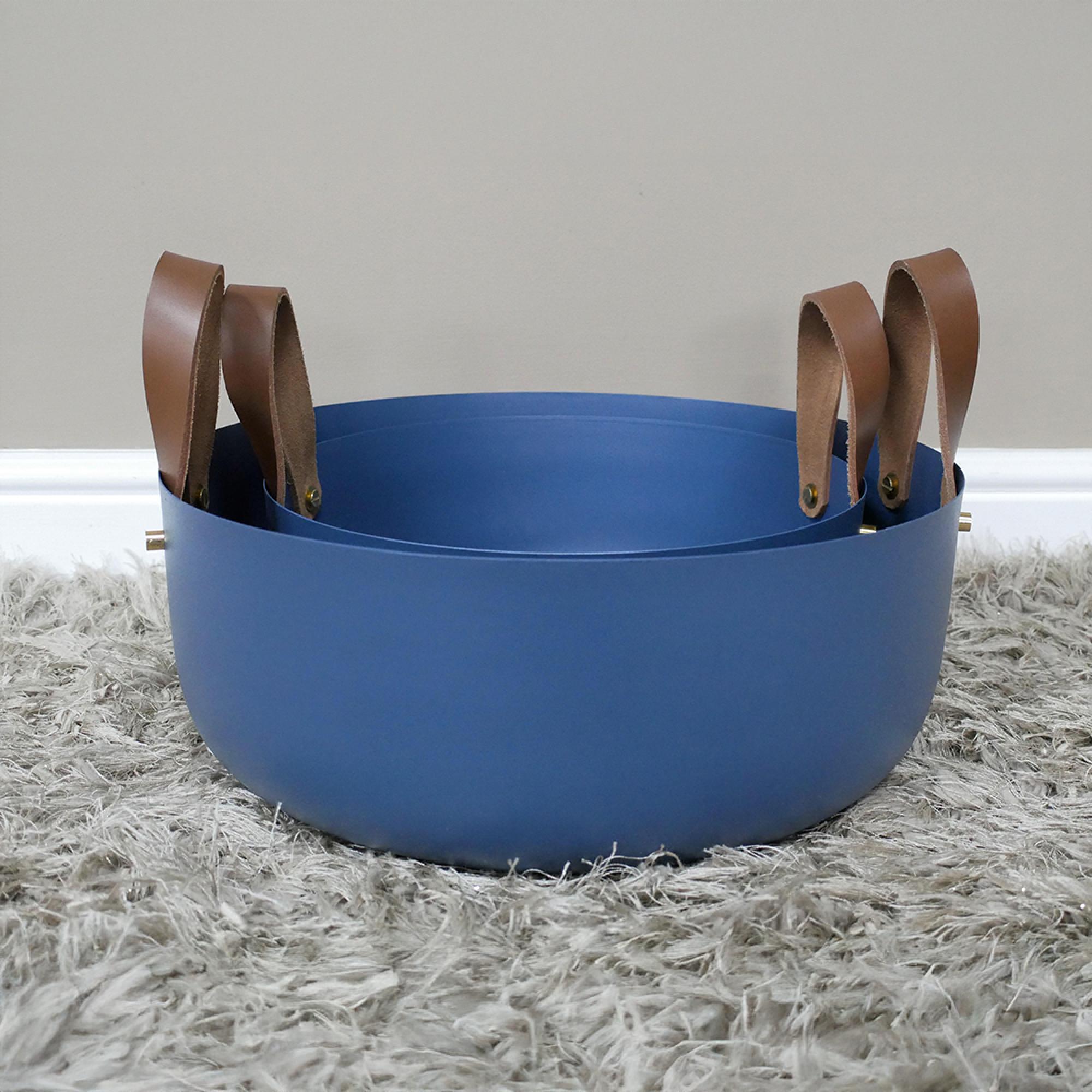 Bowls with Leather Handles - Set of 2 - Metal