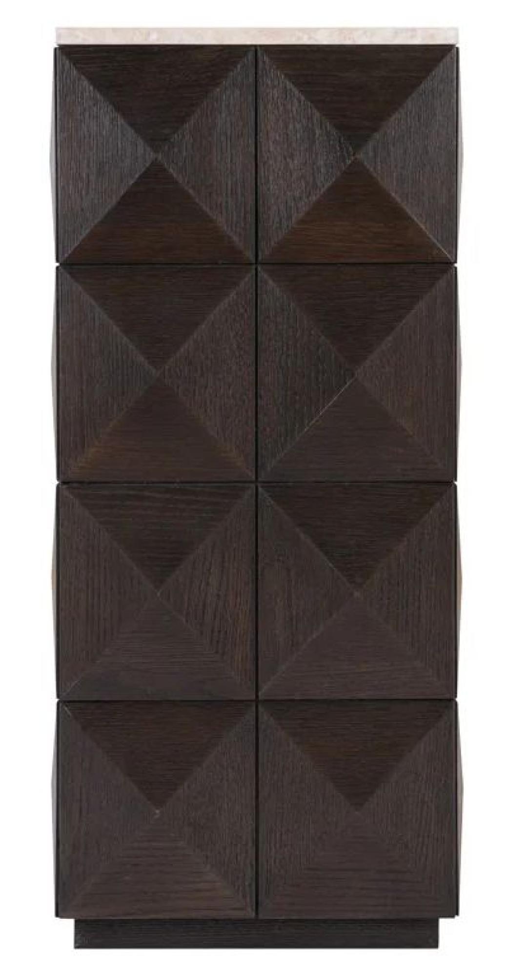 Claremont Dark Wood Geometric Pillar with Travertine Top