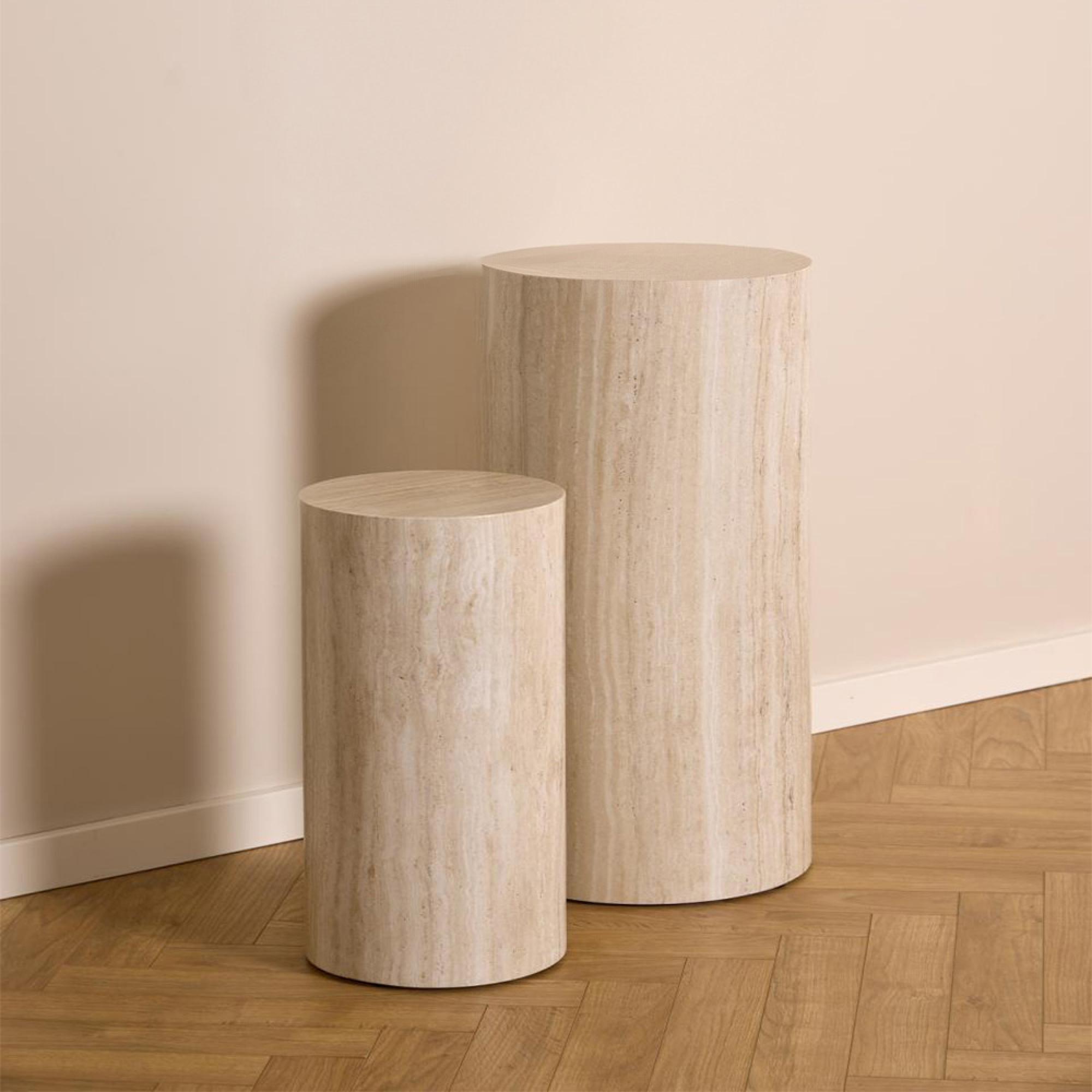 Dice Pillar - Round - Travertine Effect - Set of 2