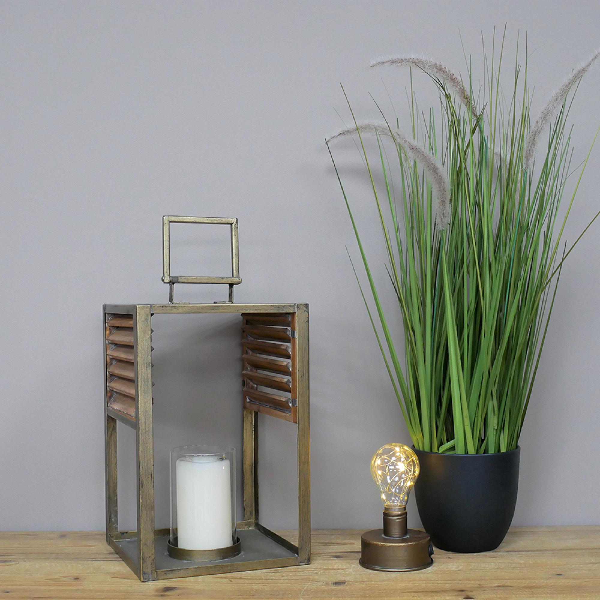 Fir Wood and Metal Lantern - Set of 2
