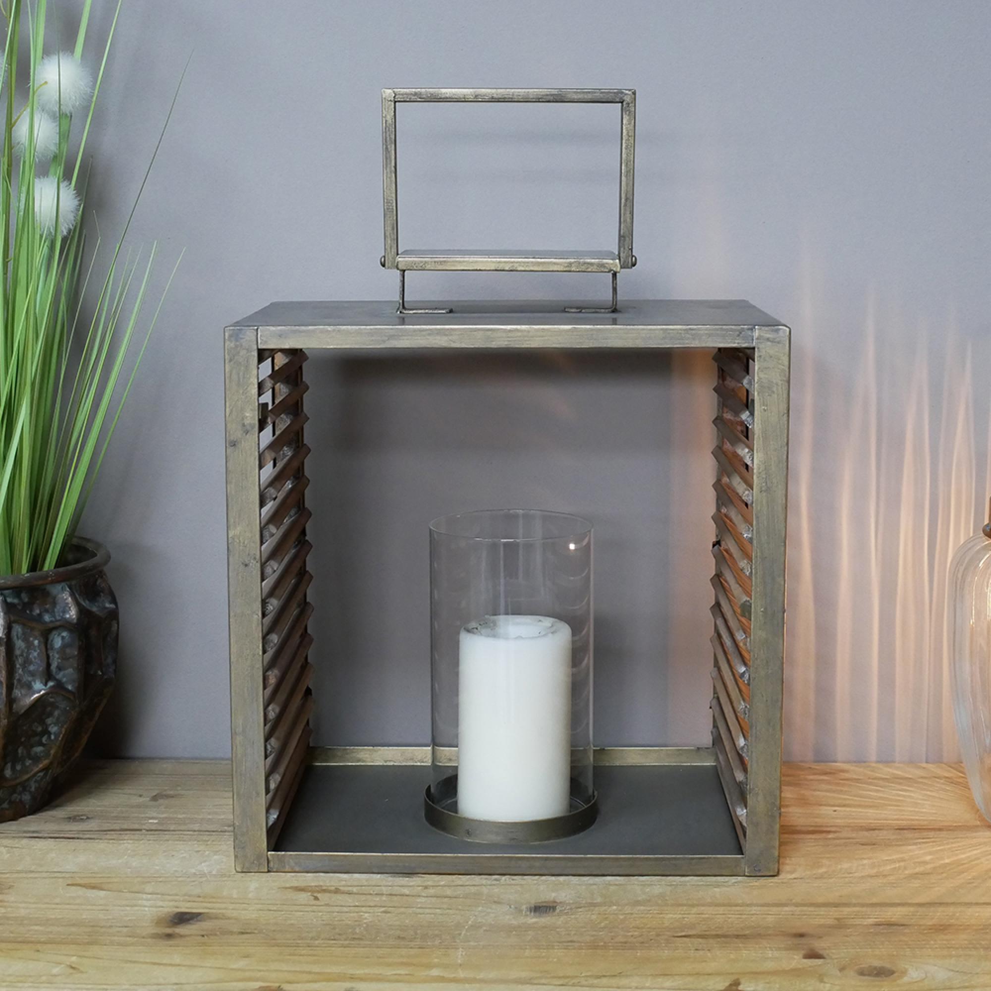 Fir Wood and Metal Lantern - Large - Set of 2