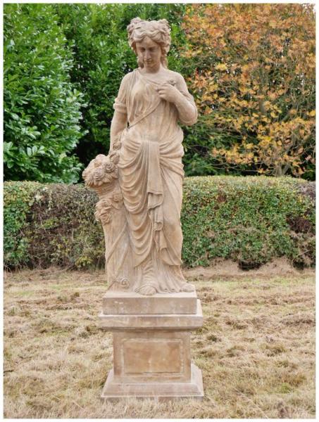 Statue - Hand Carved Stone Lady - with Flowers