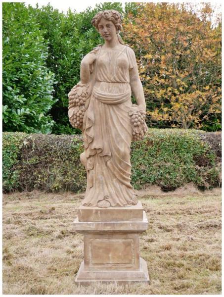 Statue - Hand Carved Stone Lady - with Grapes