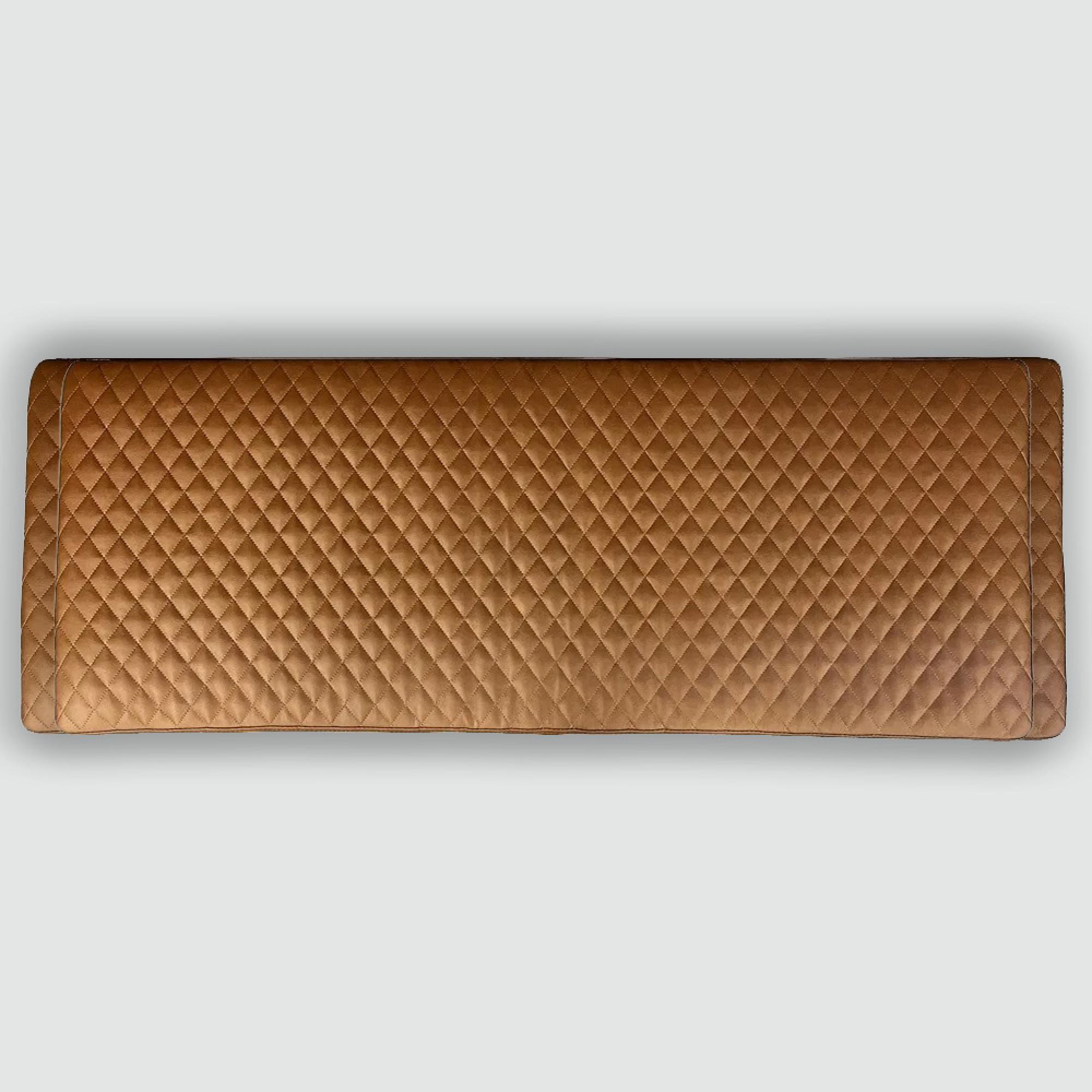 Langley Bench - Diamond Stitch Brown Leather - Large Cushion