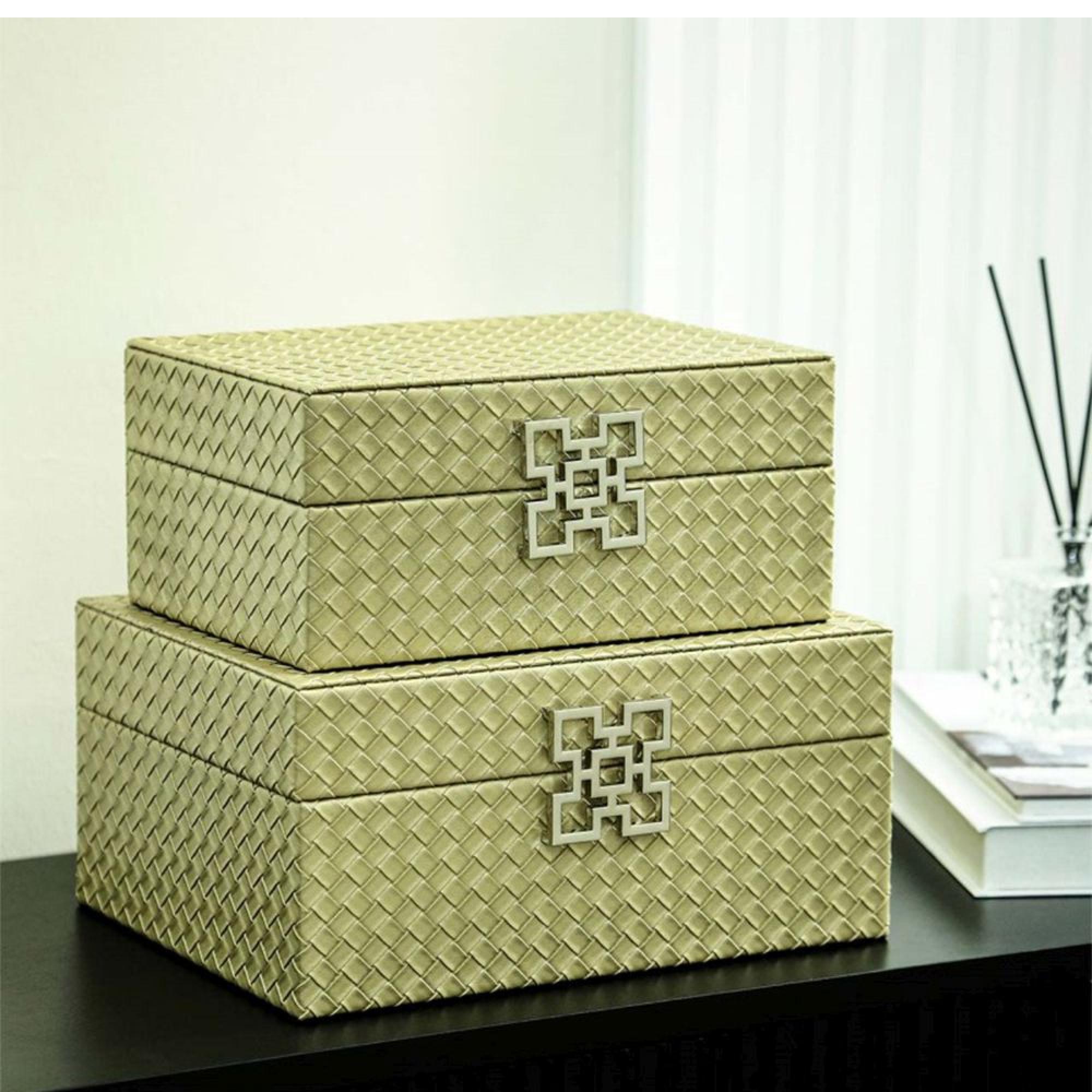 Jewellery Box - Matte Gold Faux Leather - Set of 2
