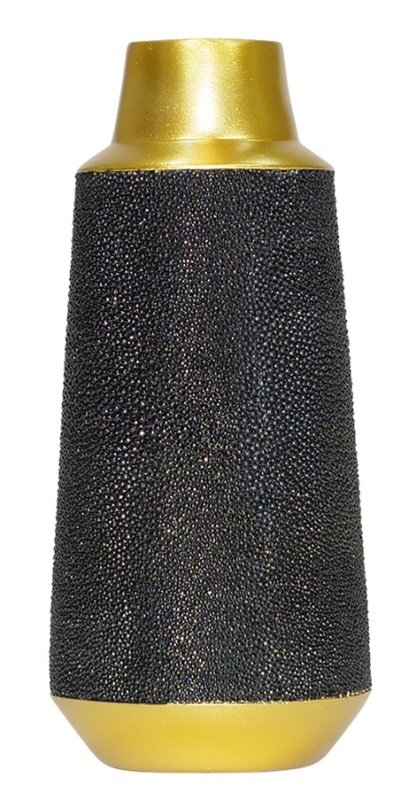 Asbury Vase - Shimmering Black Faux Shagreen and Gold - Large - Set of 4