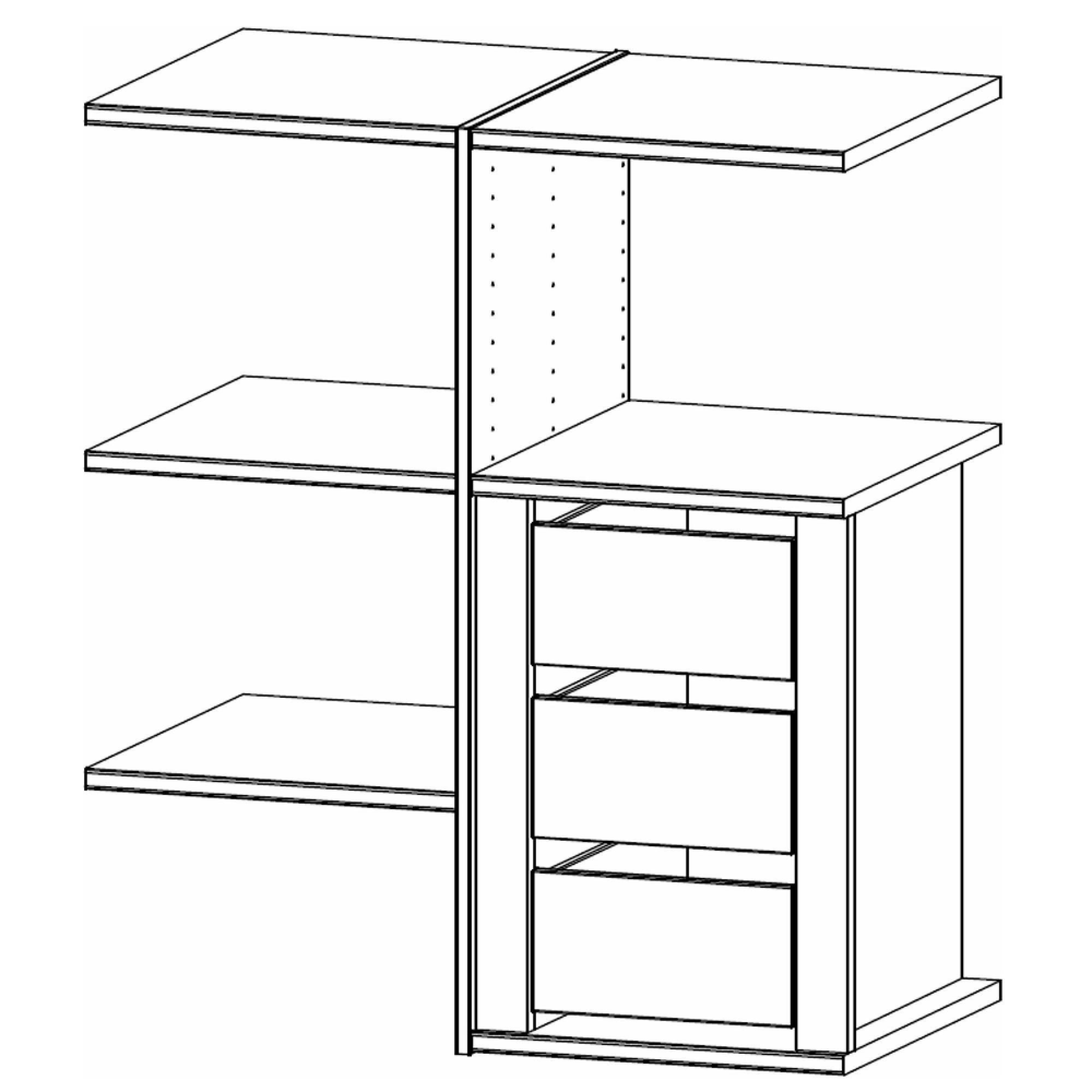 Orange Plus Wardrobe Interior Division - 90cm Width - 3 Drawer & 4 Shelves