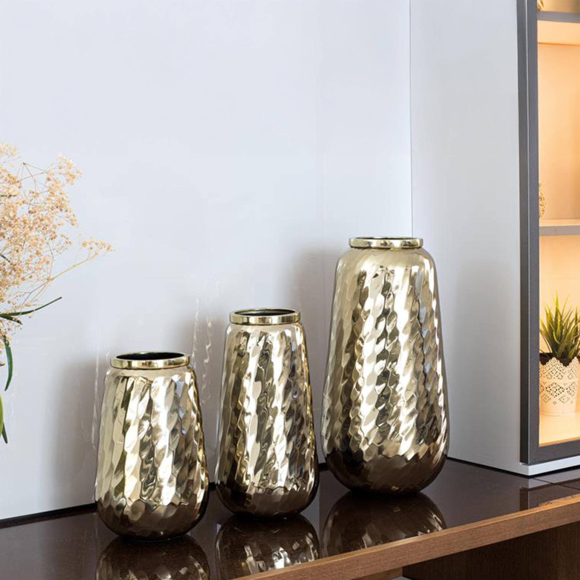 Ripon Vase - Gold Hammered Effect - Set of 3 - Metal