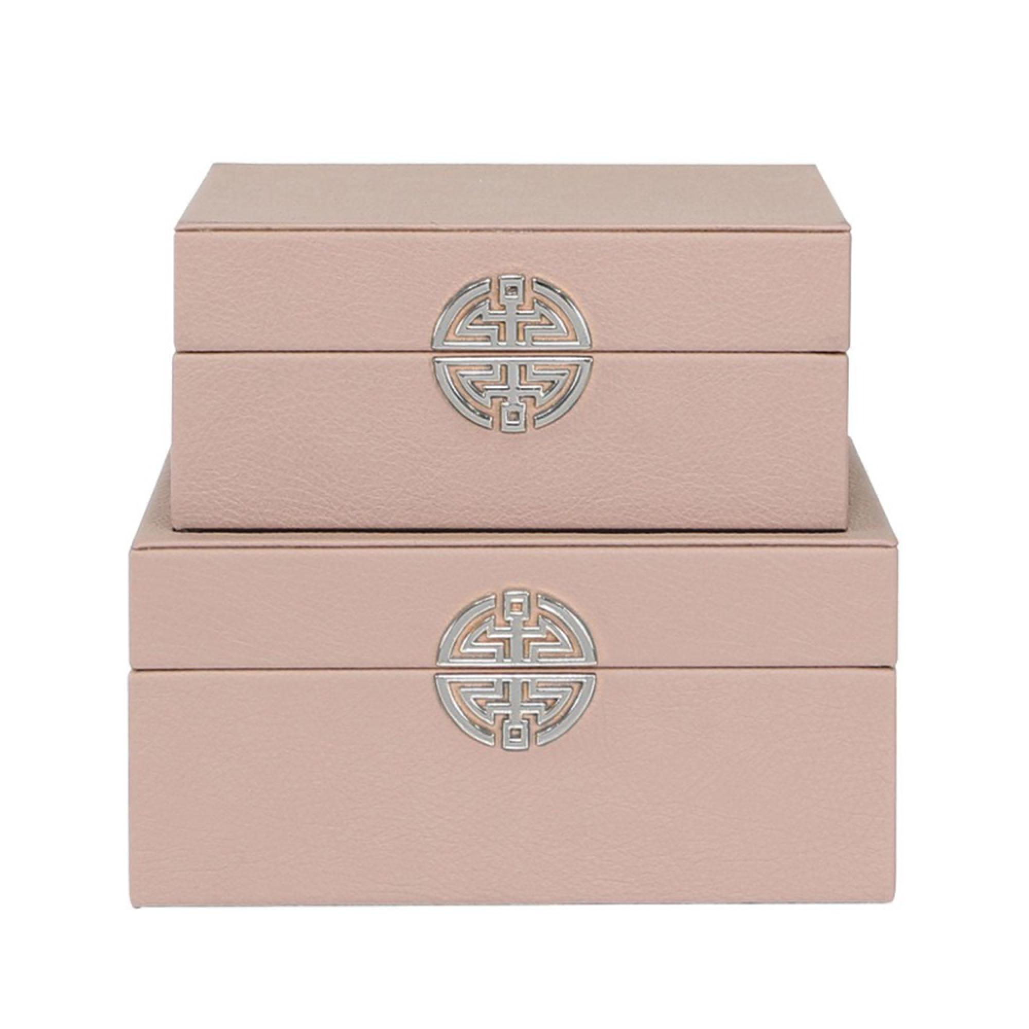 Jewellery Box - Rose Pink Faux Leather - Set of 2