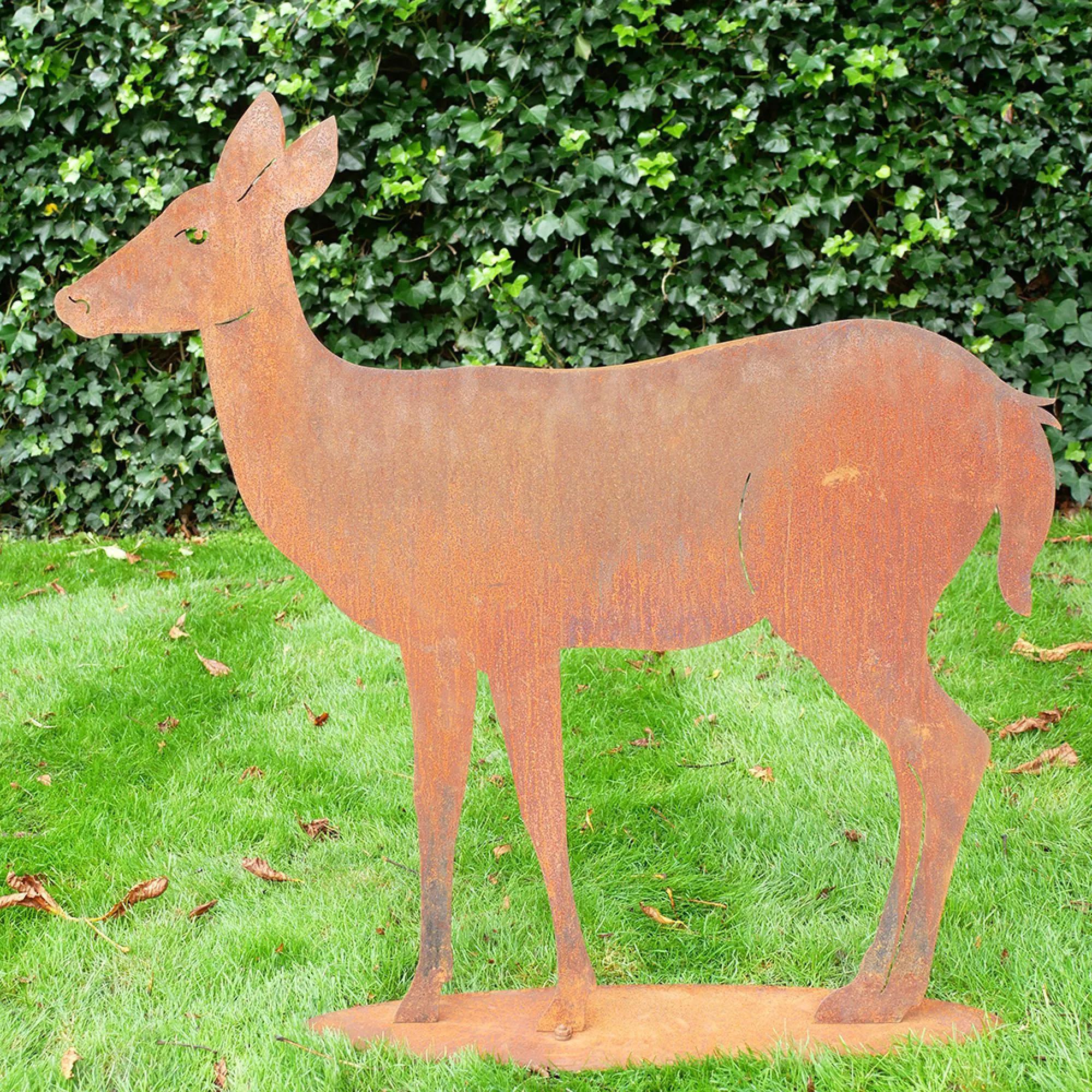 Rusty Metal Deer Garden Statue - Set of 2