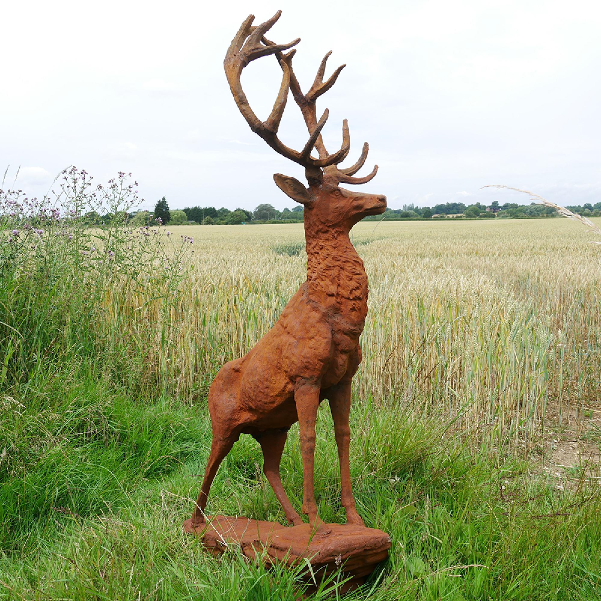 Rusty Stag Statue Outdoor Set Of 2 Metal