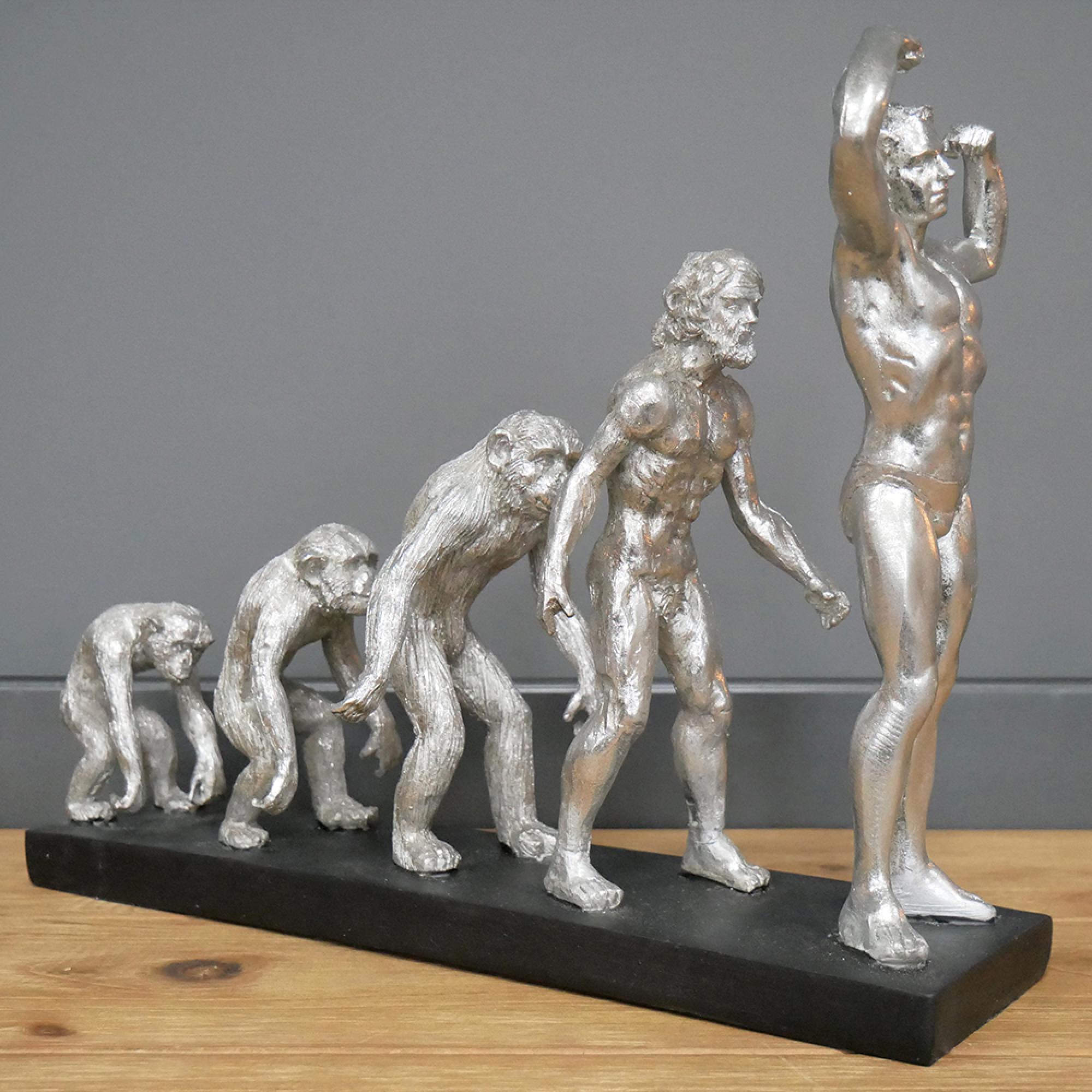 Silver Human Evolution Statue - Set of 2 - Resin