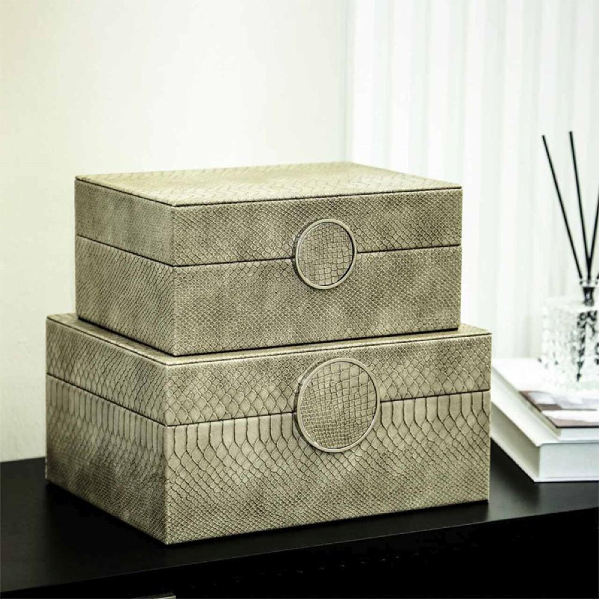 Jewellery Box - Taupe Snake Faux Leather - Set of 2