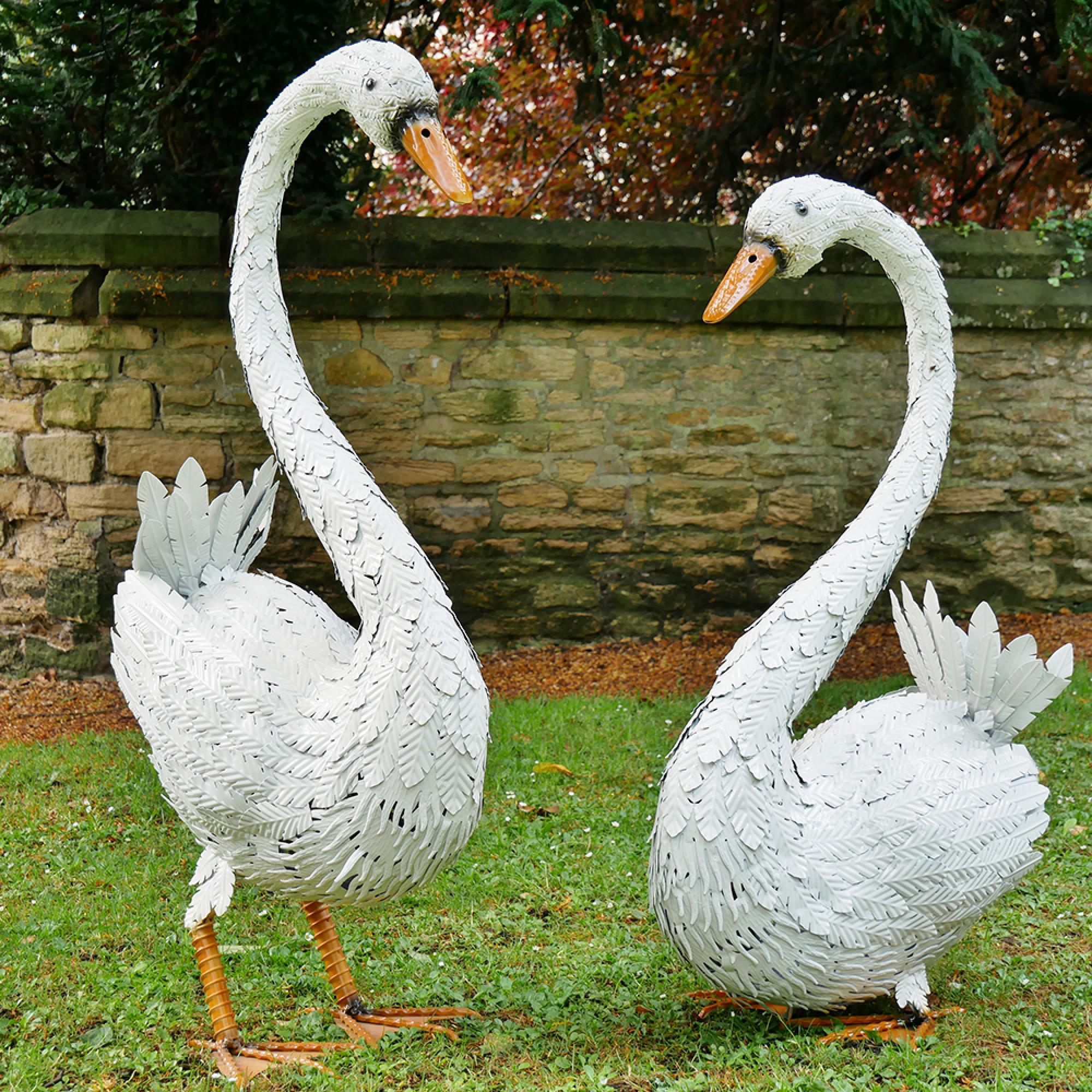Swan Statue White Metal Resin