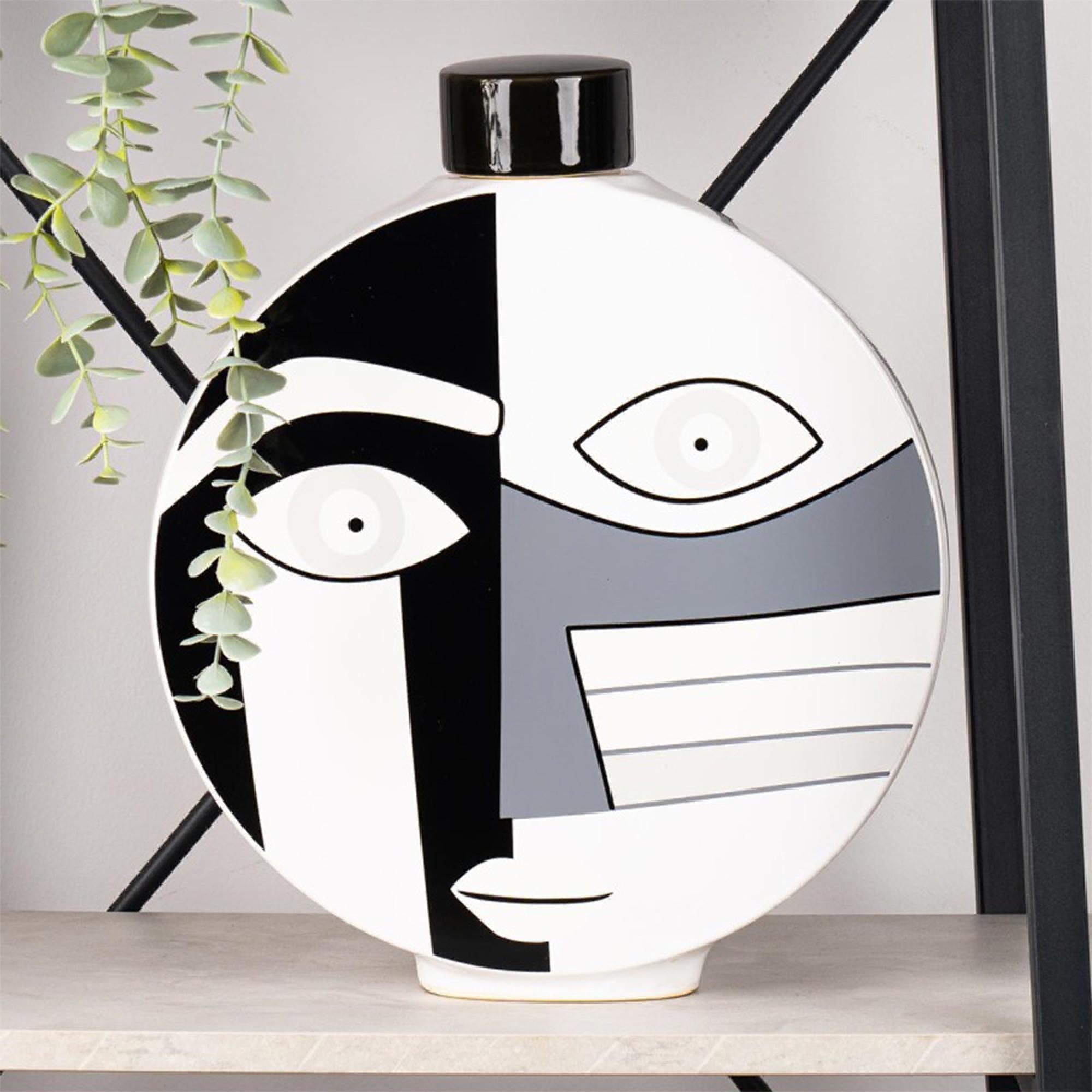 Ginger Jar - White and Black Face - Abstract - Ceramic