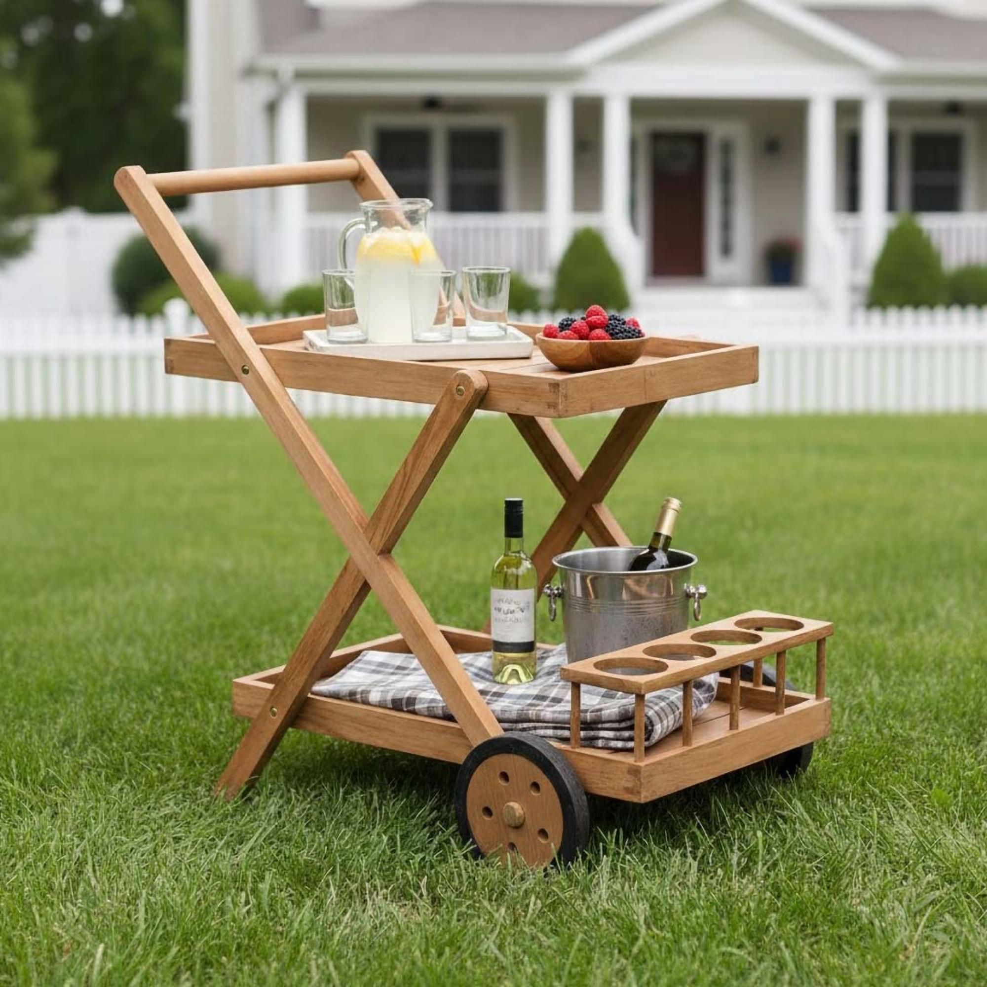 Radley Outdoor Bistro Cart Antique Wash Teak Wood