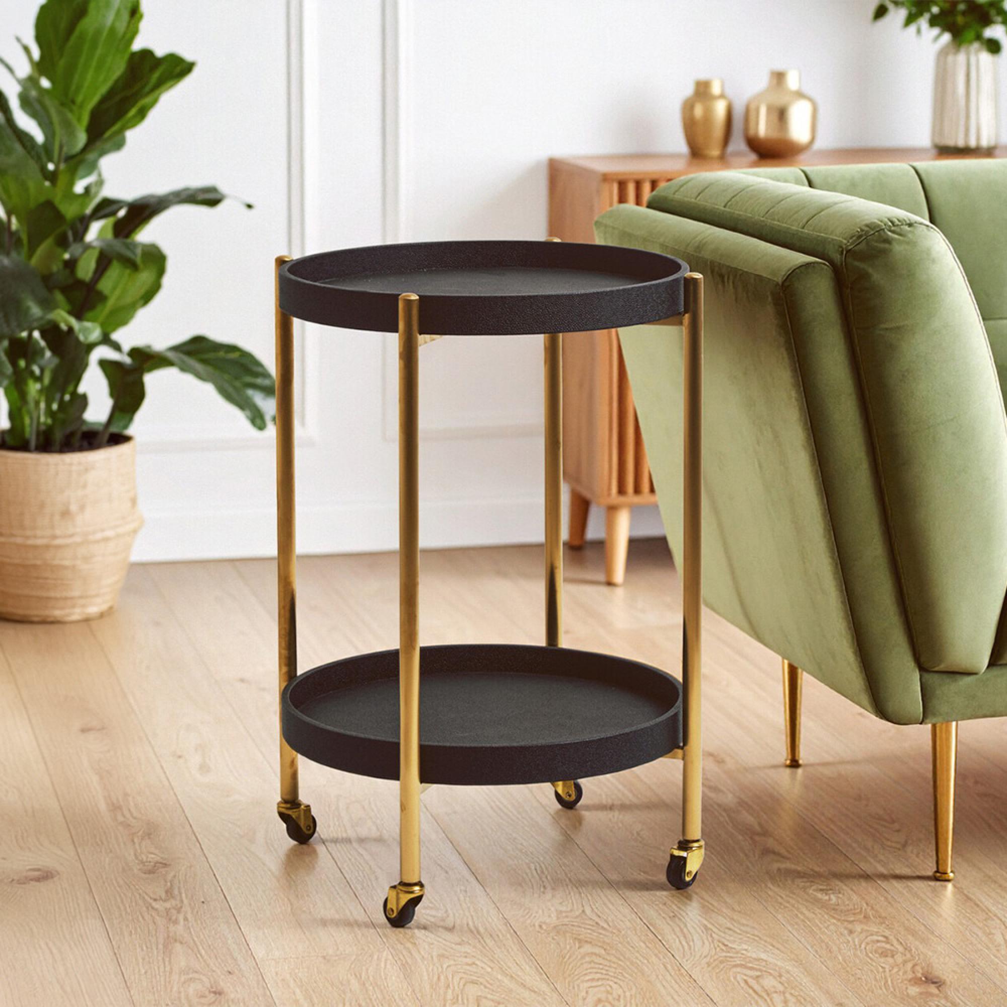 Cardoba Bar Trolley - Round - Black Faux Shagreen