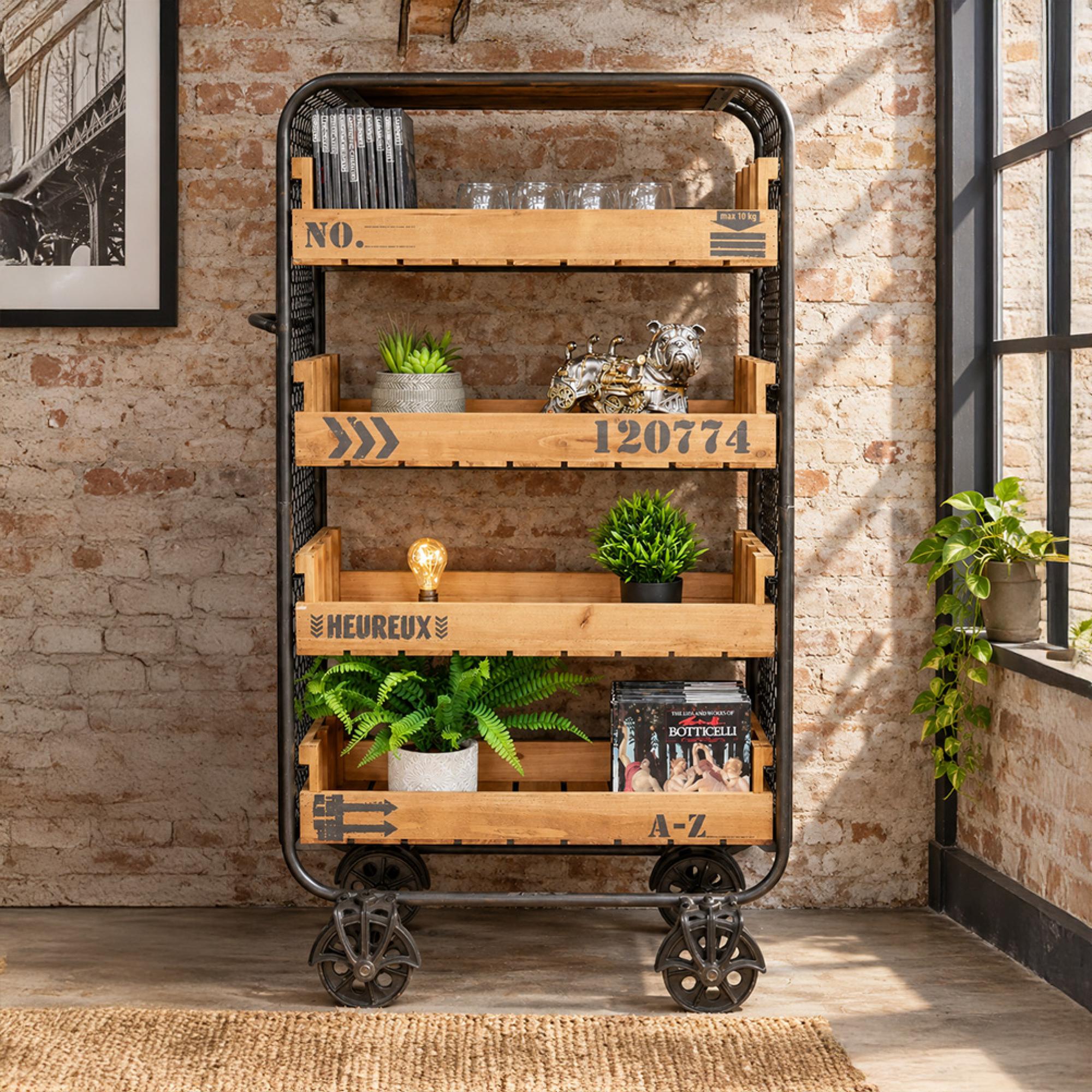 Shelves - Fir Wood and Metal - on Wheels