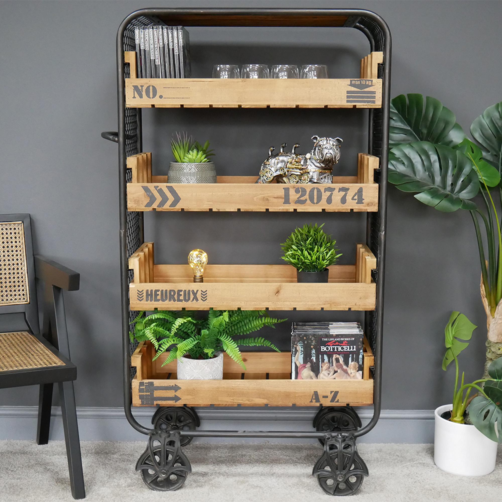 Shelves - Fir Wood and Metal - on Wheels