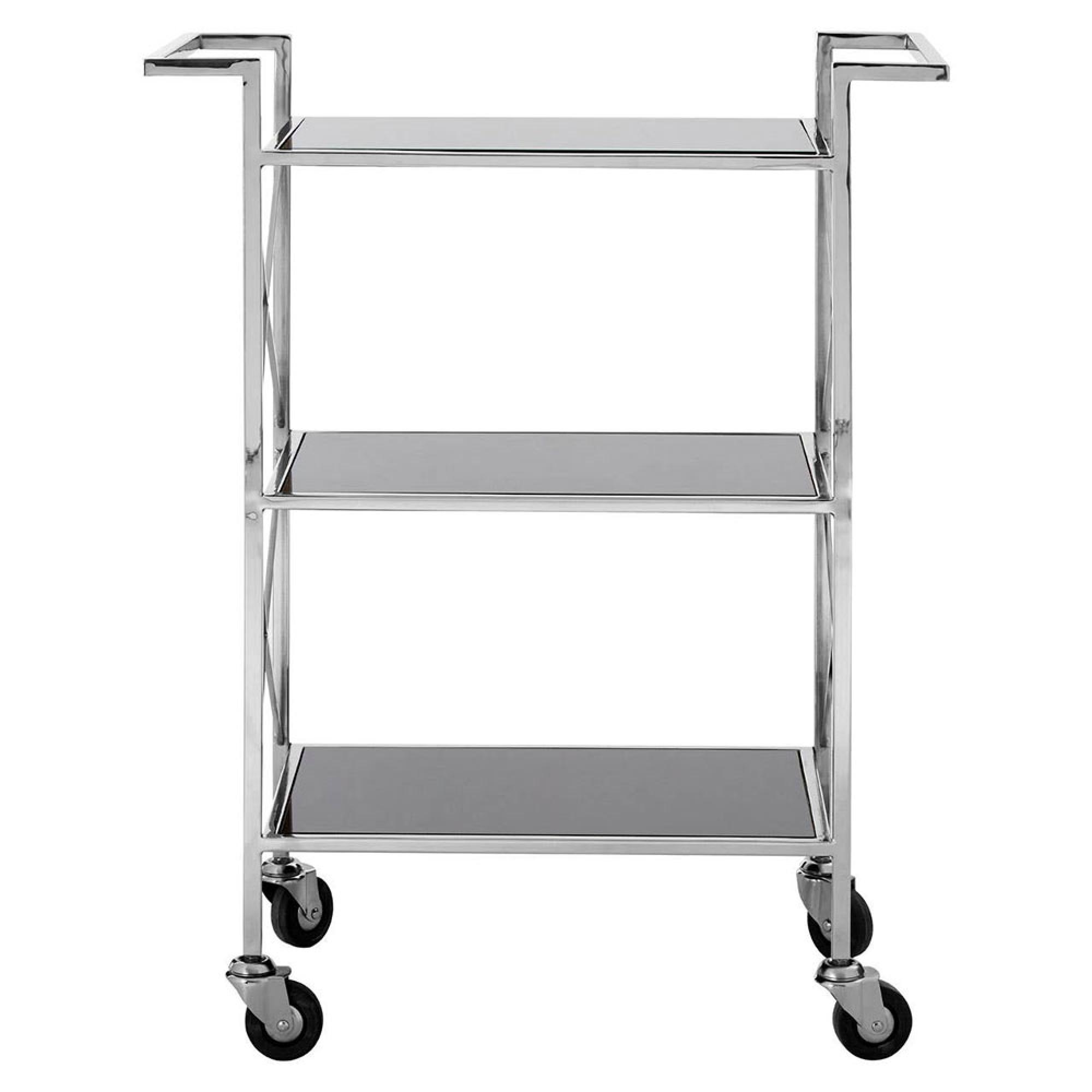 Hoffmann Bar Trolley - 3 Tier - Black Glass with Silver Metal