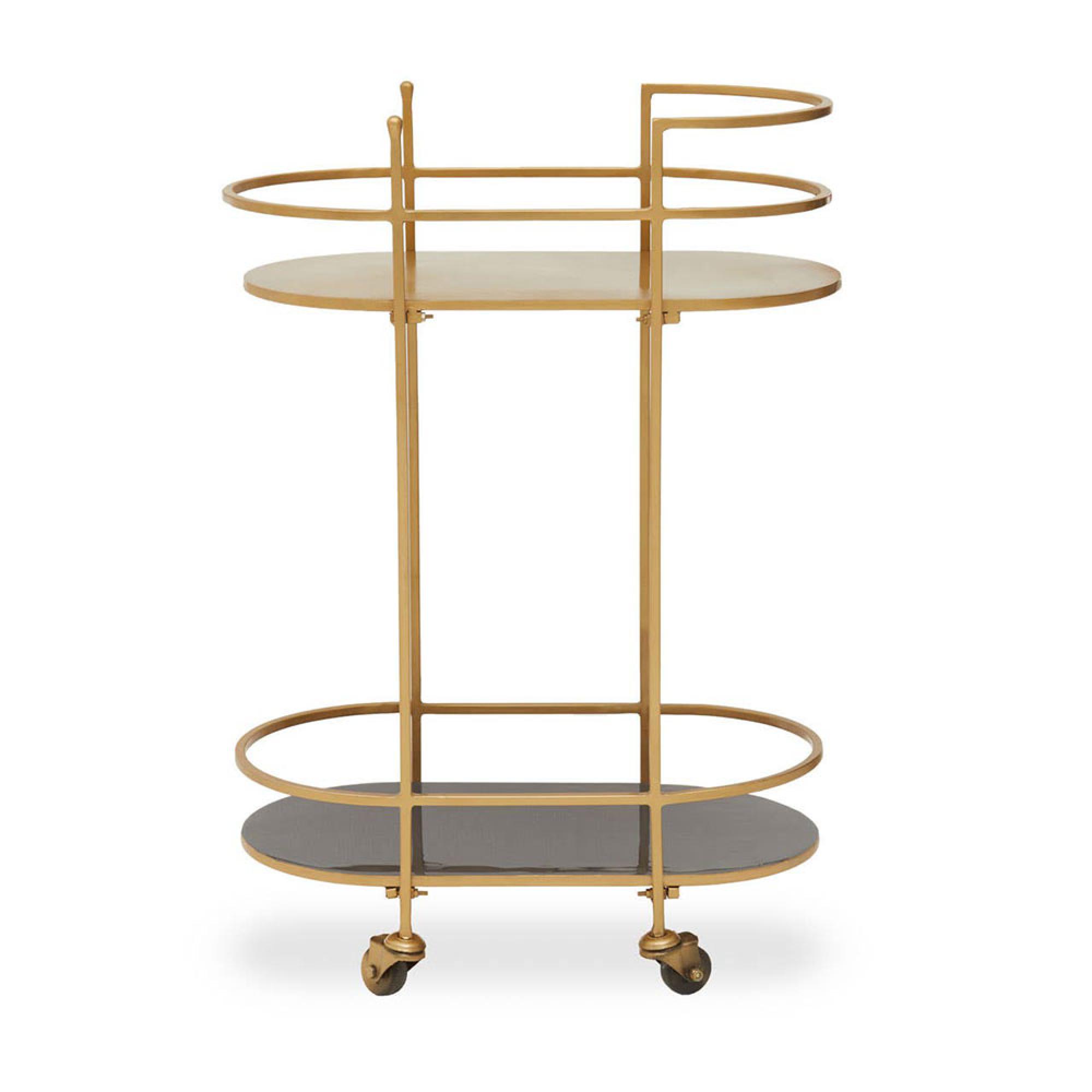 Korba Bar Trolley - Grey Glass with Gold Metal