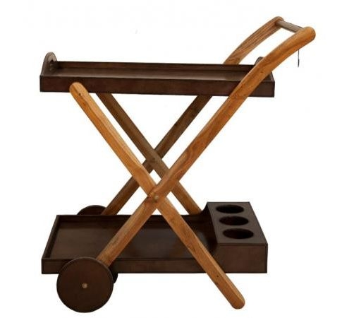 Mysore Drinks Trolley - Leather and Wooden - Handcrafted - Cognac