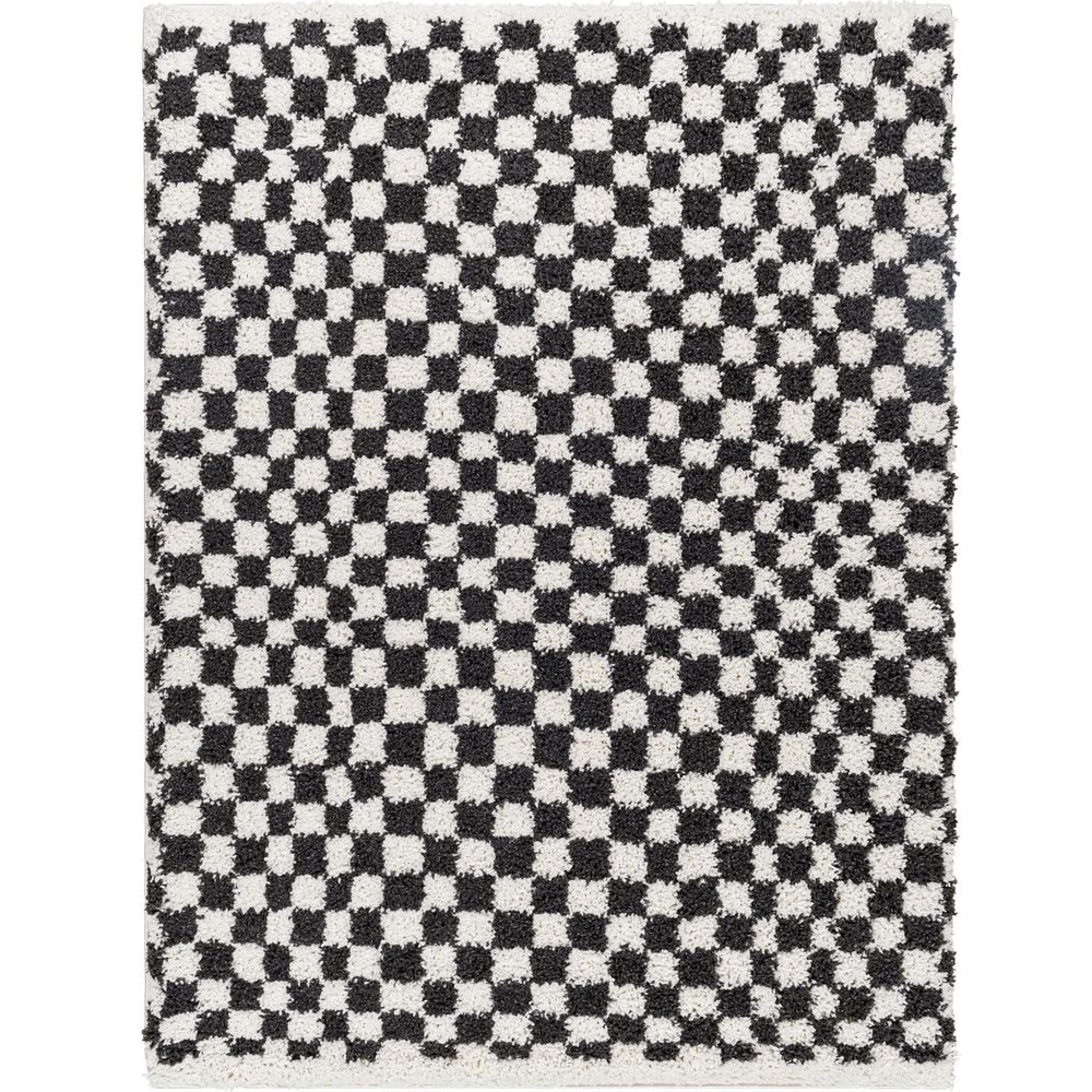 Birmingham Rug - Modern Shaggy Checkered - Ivory & Black - Sizes Available