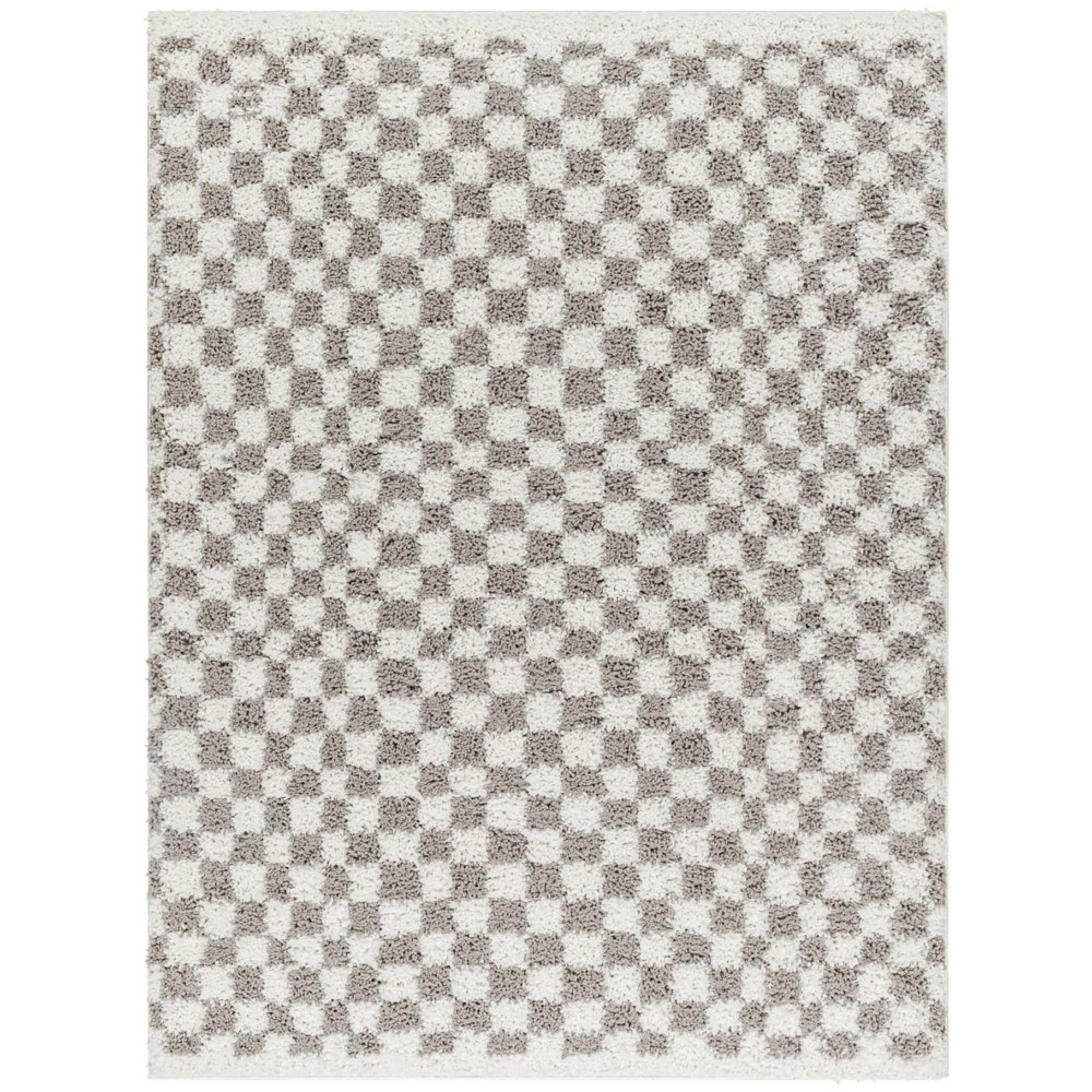 Birmingham Rug - Modern Shaggy Checkered - Ivory & Grey - Sizes Available