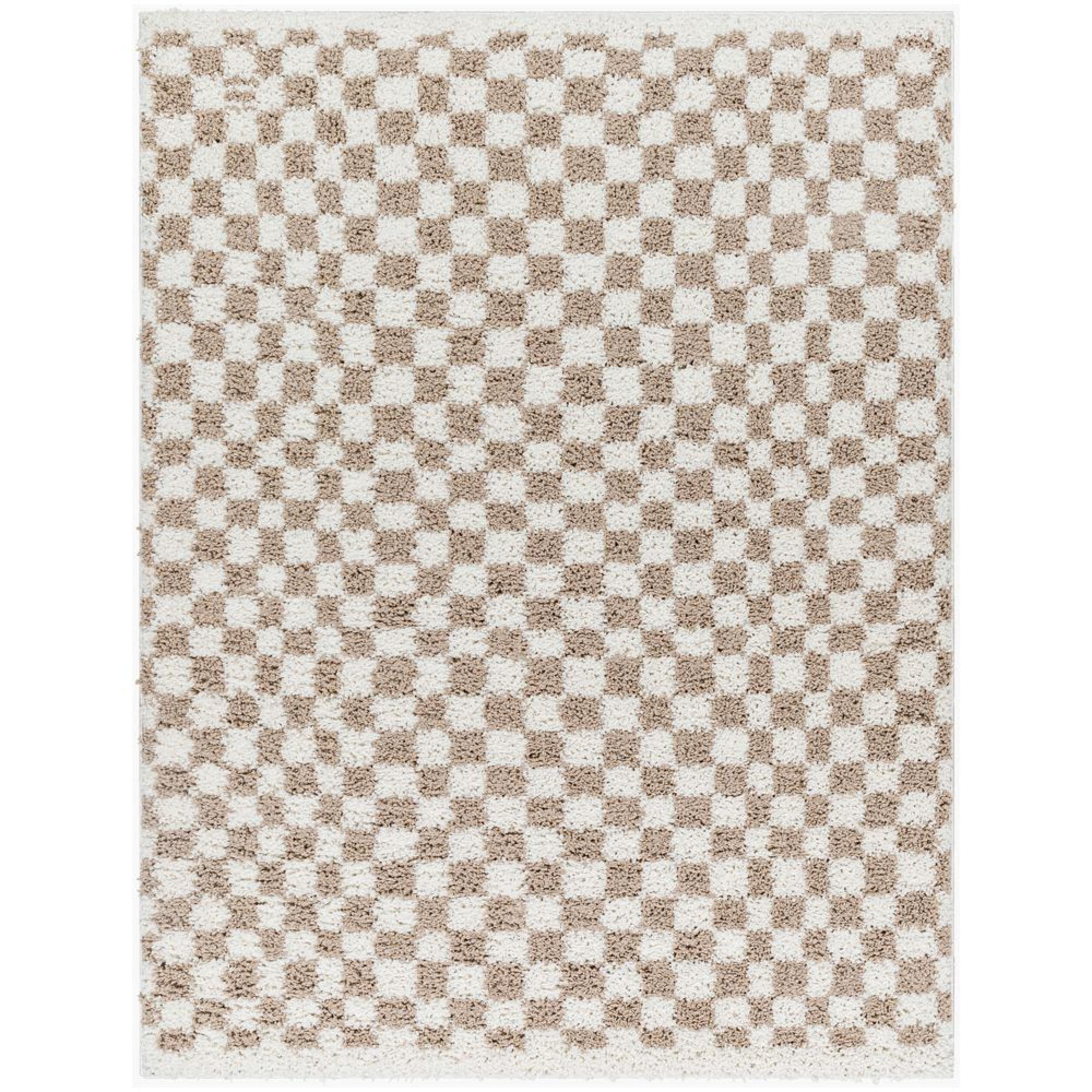 Birmingham Rug - Modern Shaggy Checkered - BMM2322 - Ivory & Tan - Sizes Available