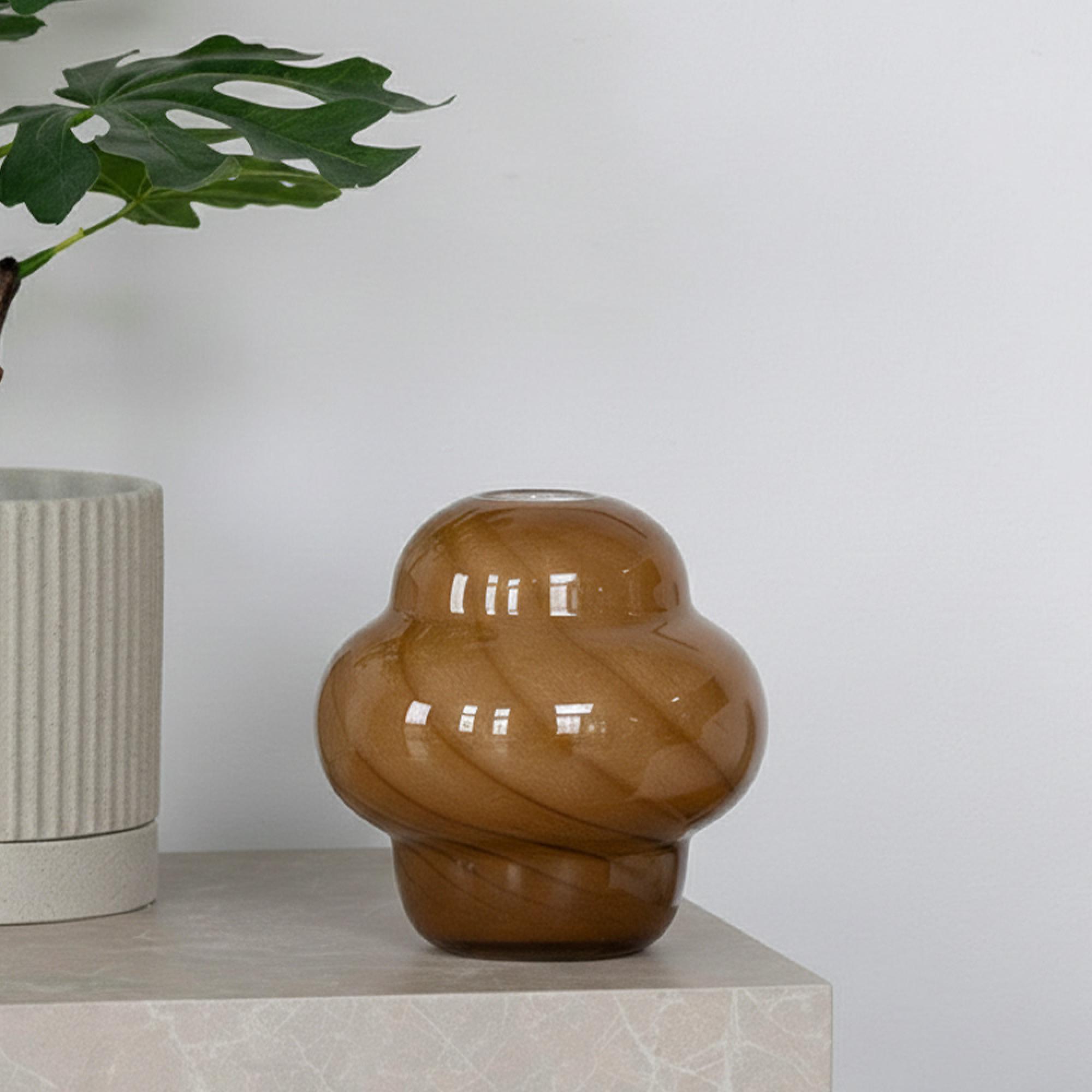 Glass Vase - Brown - 16.5cm x 17cm