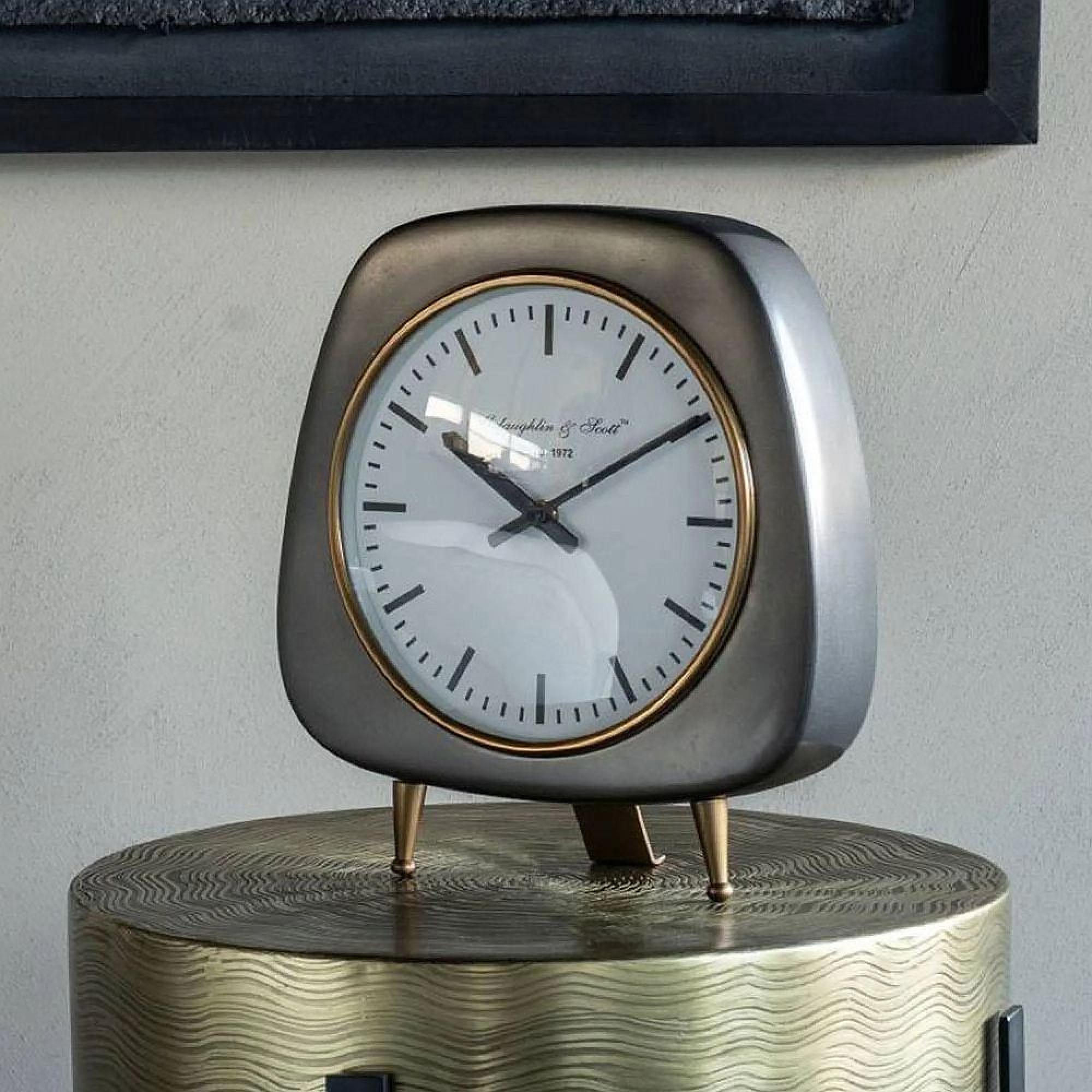 Clearance - Mid Century Style Table Clock - Grey Metal - FSS17008