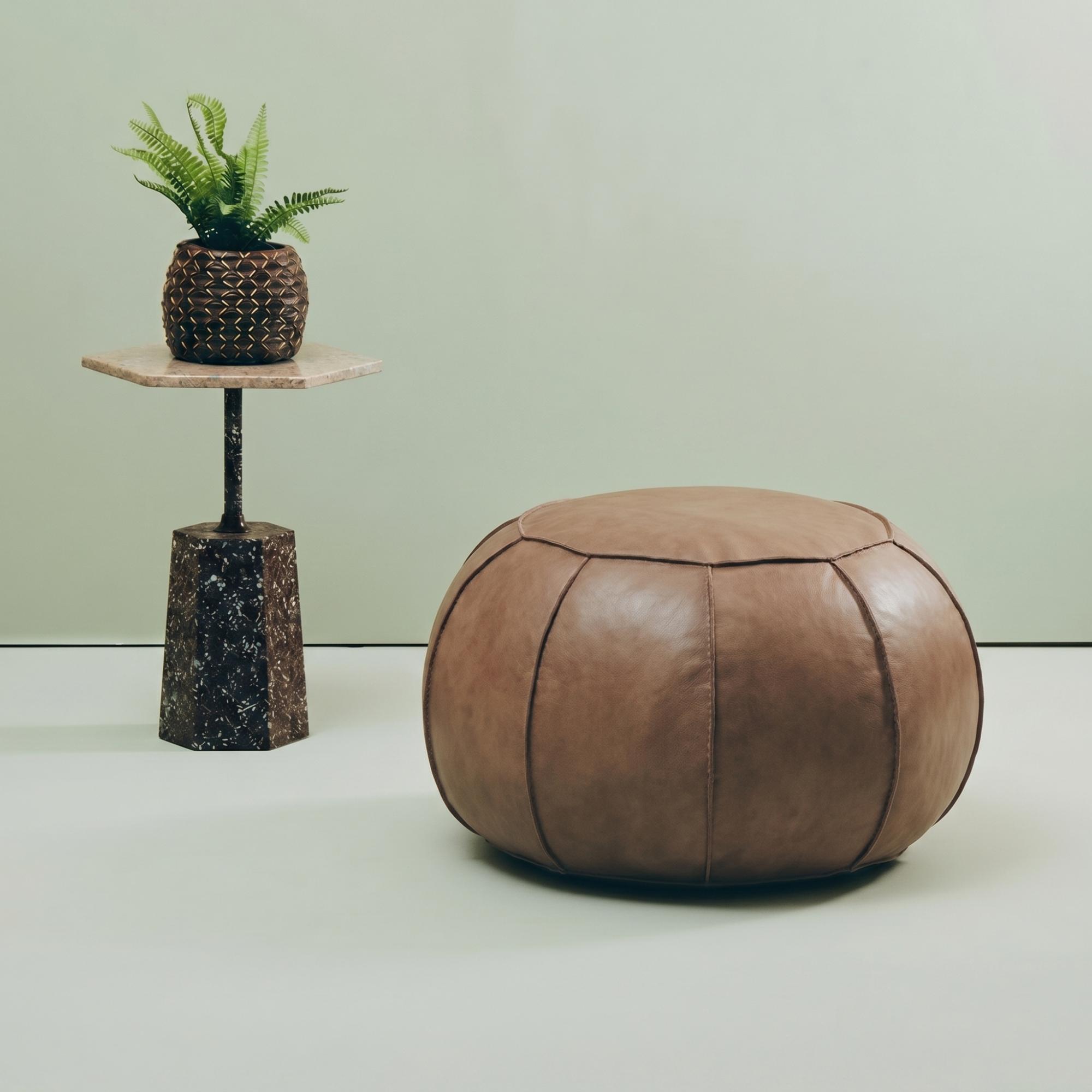 Buffalo Pouffe - Grey - Round - Leather
