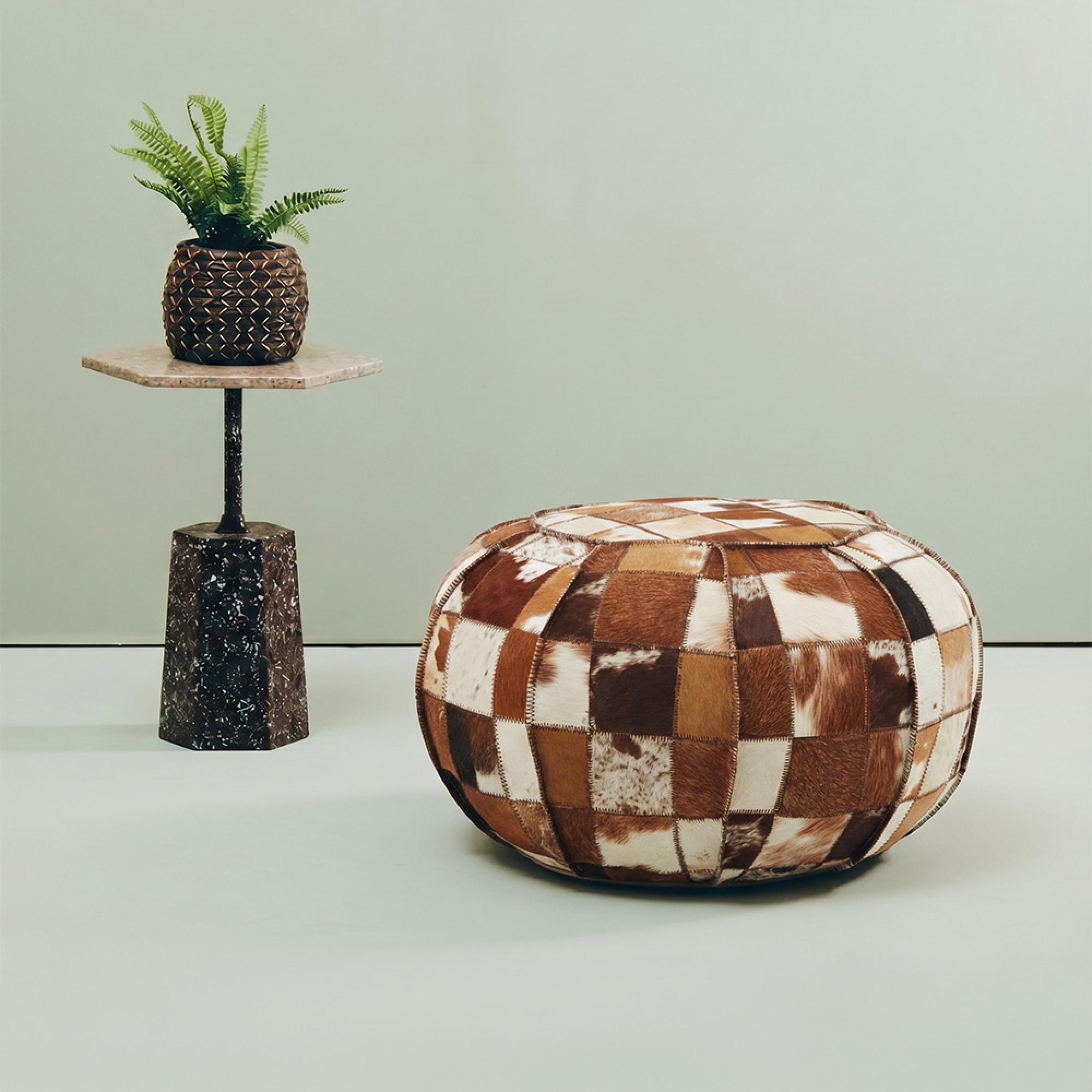 Buffalo Pouffe - Round - Leather Patchwork