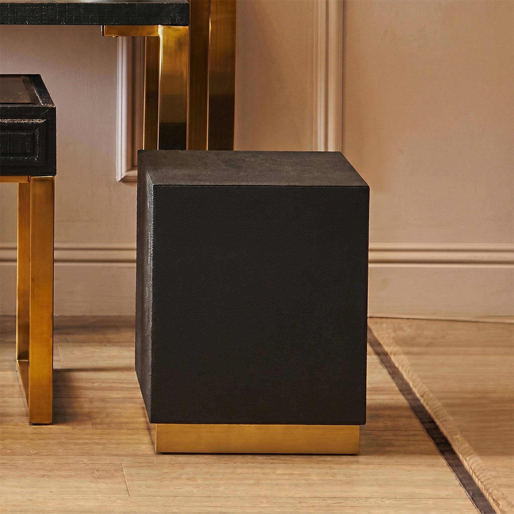 Cardoba Stool - Square - Black Faux Shagreen
