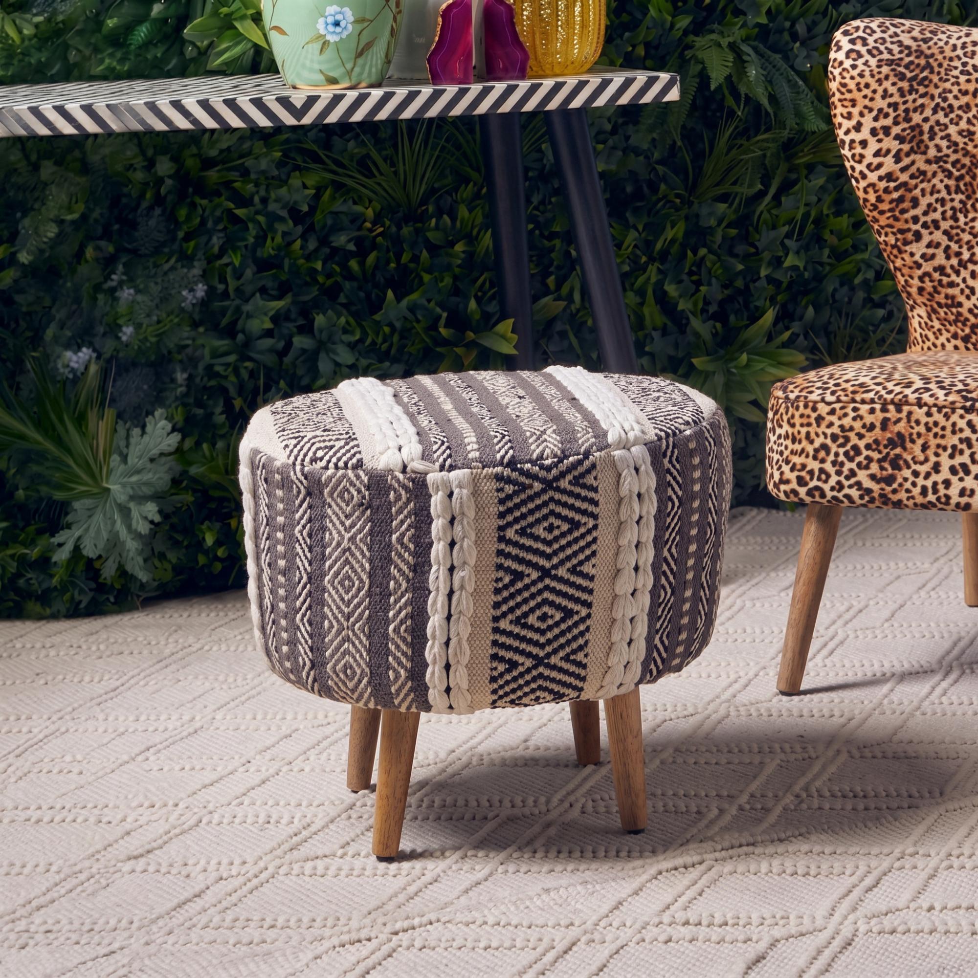 Cefena Footstool - Grey Fabric - Round