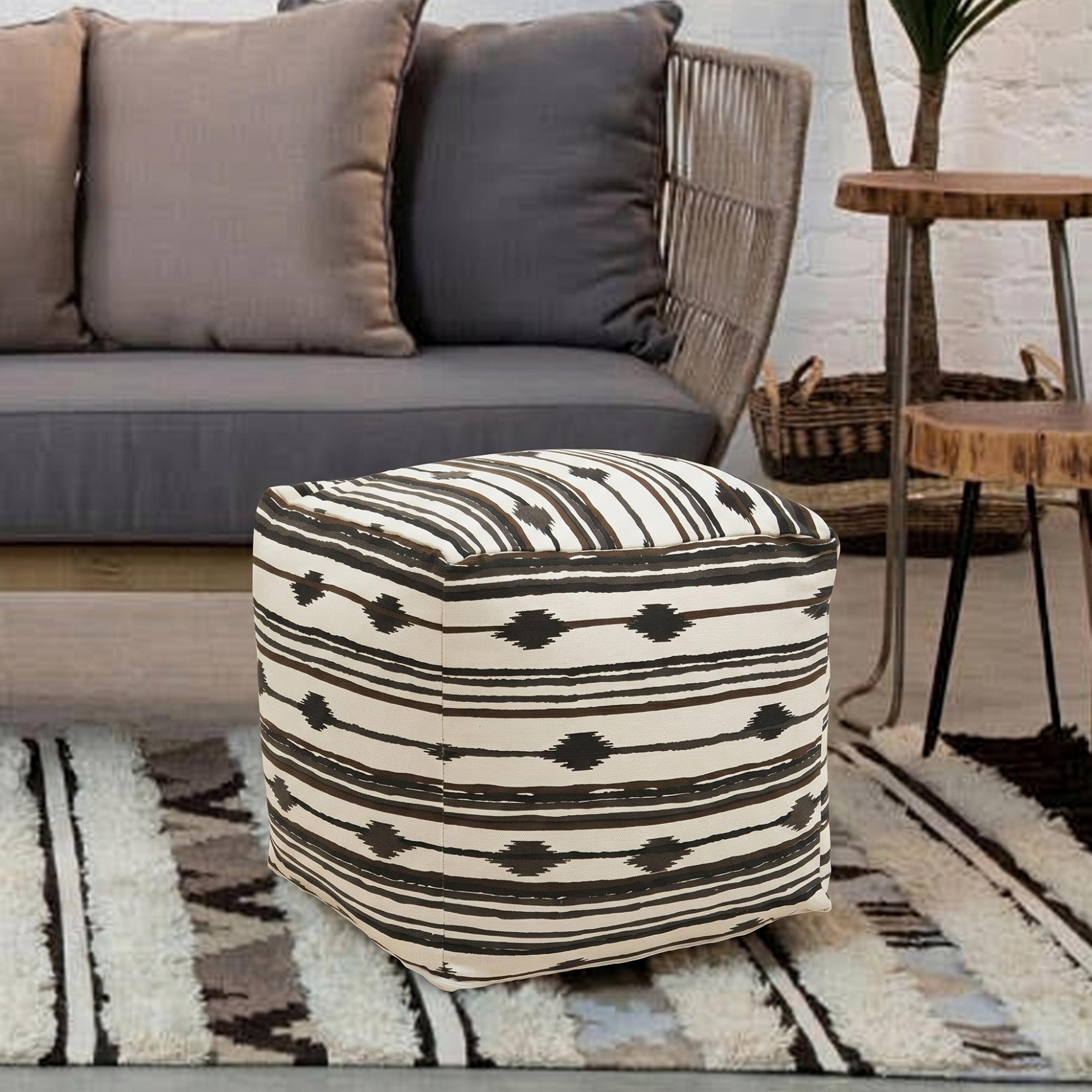 Cefena Pouffe - Square - Black and White Fabric