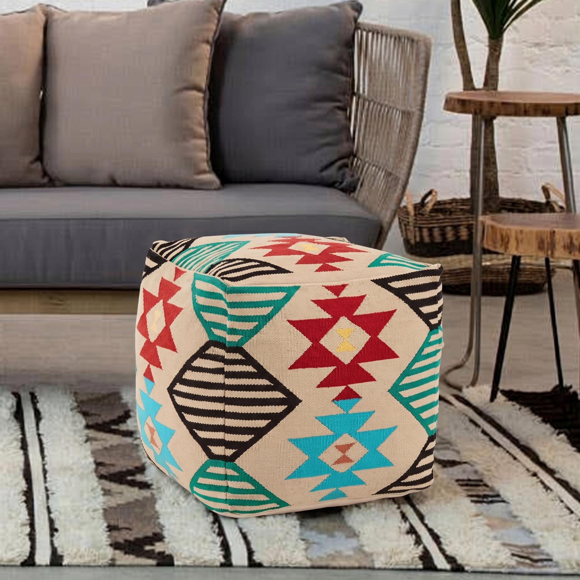 Cefena Pouffe - Square - Cream Fabric