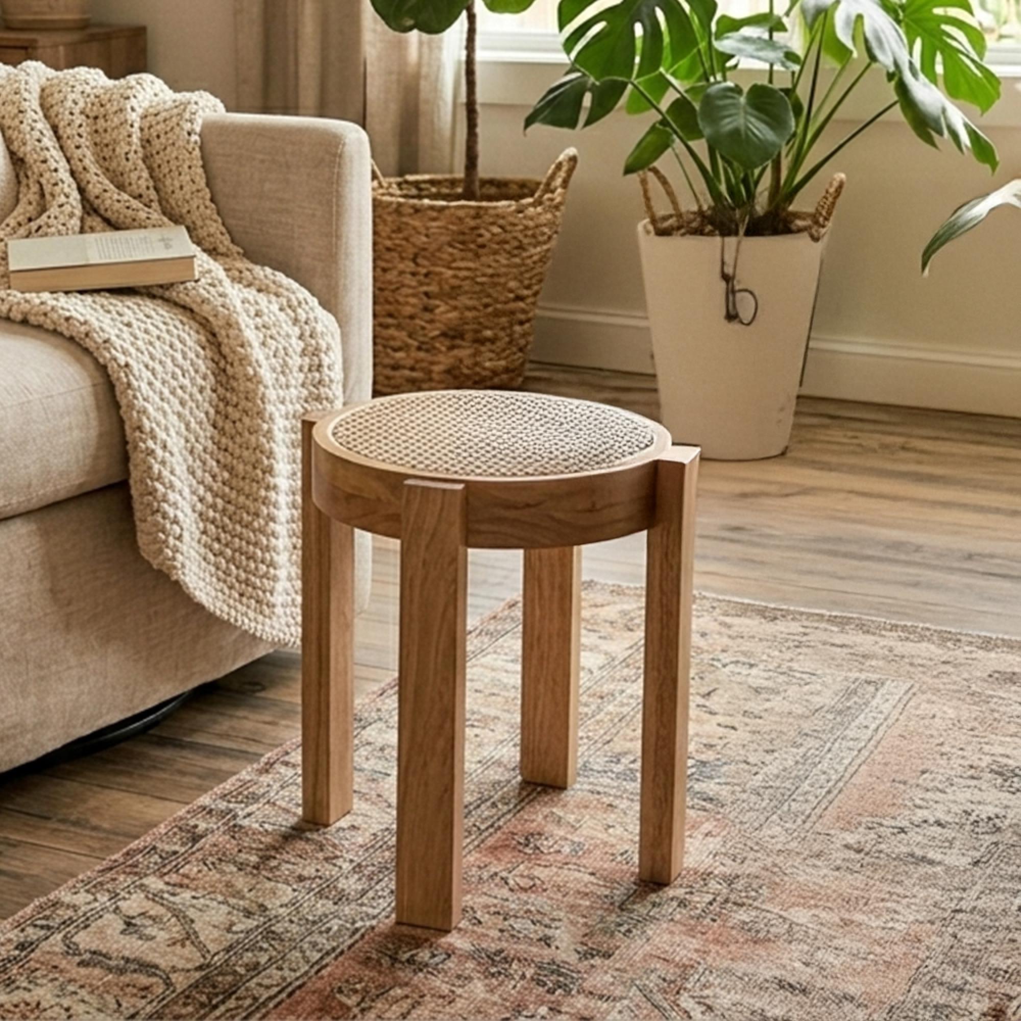 Pune Stool - Set of 2 - Round - Natural - Mango Wood