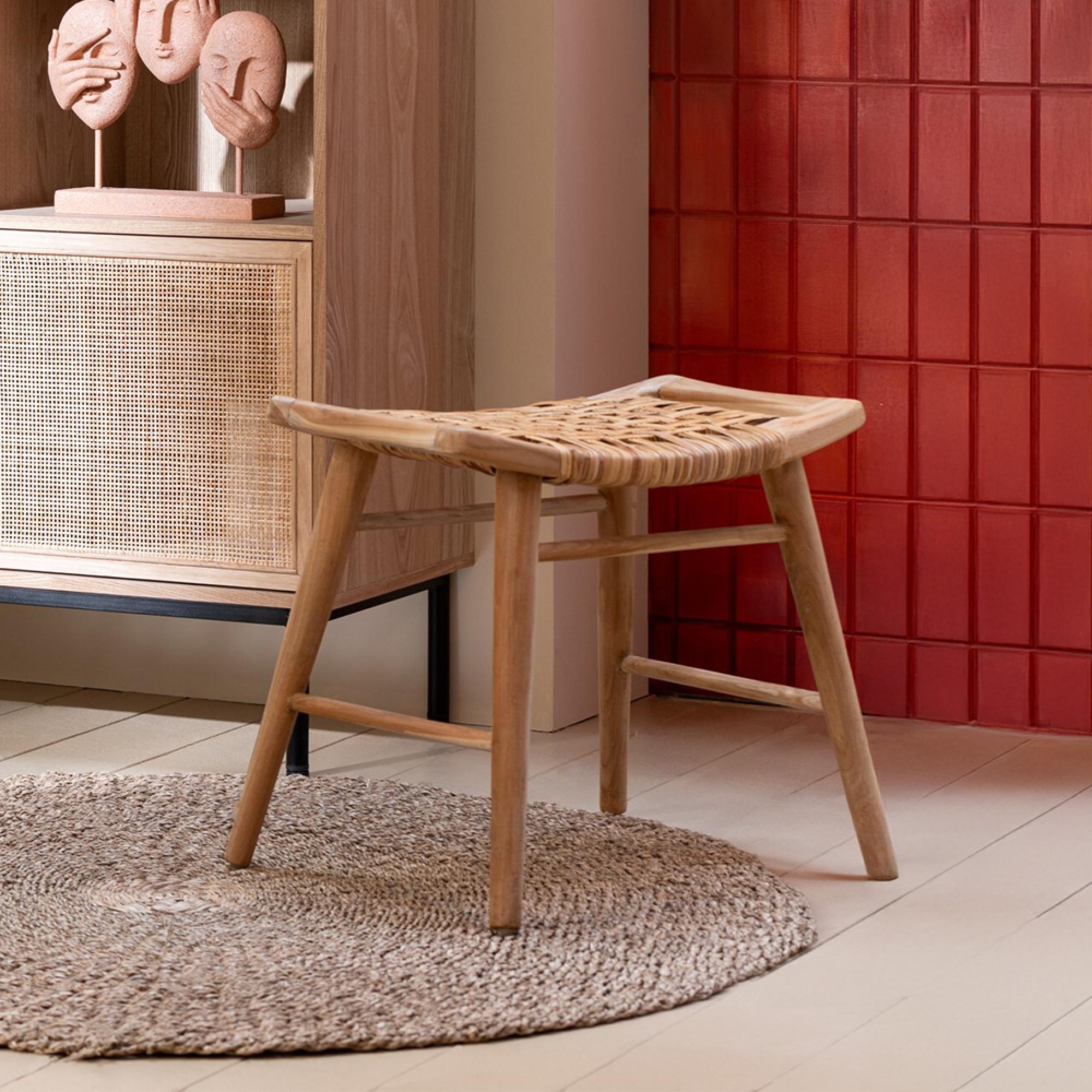 Stool - Set of 2 - Natural - Cane and Fir Wood