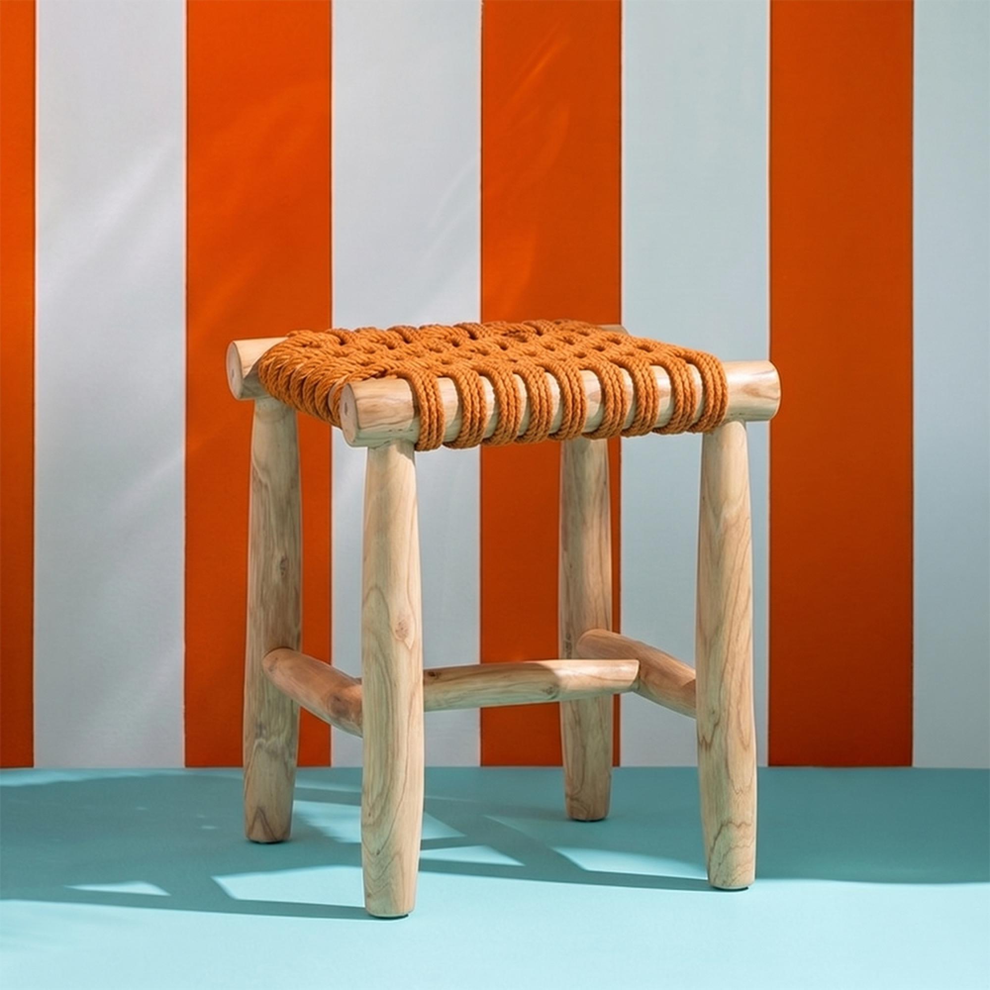 Stool - Square - Orange - Teak Wood