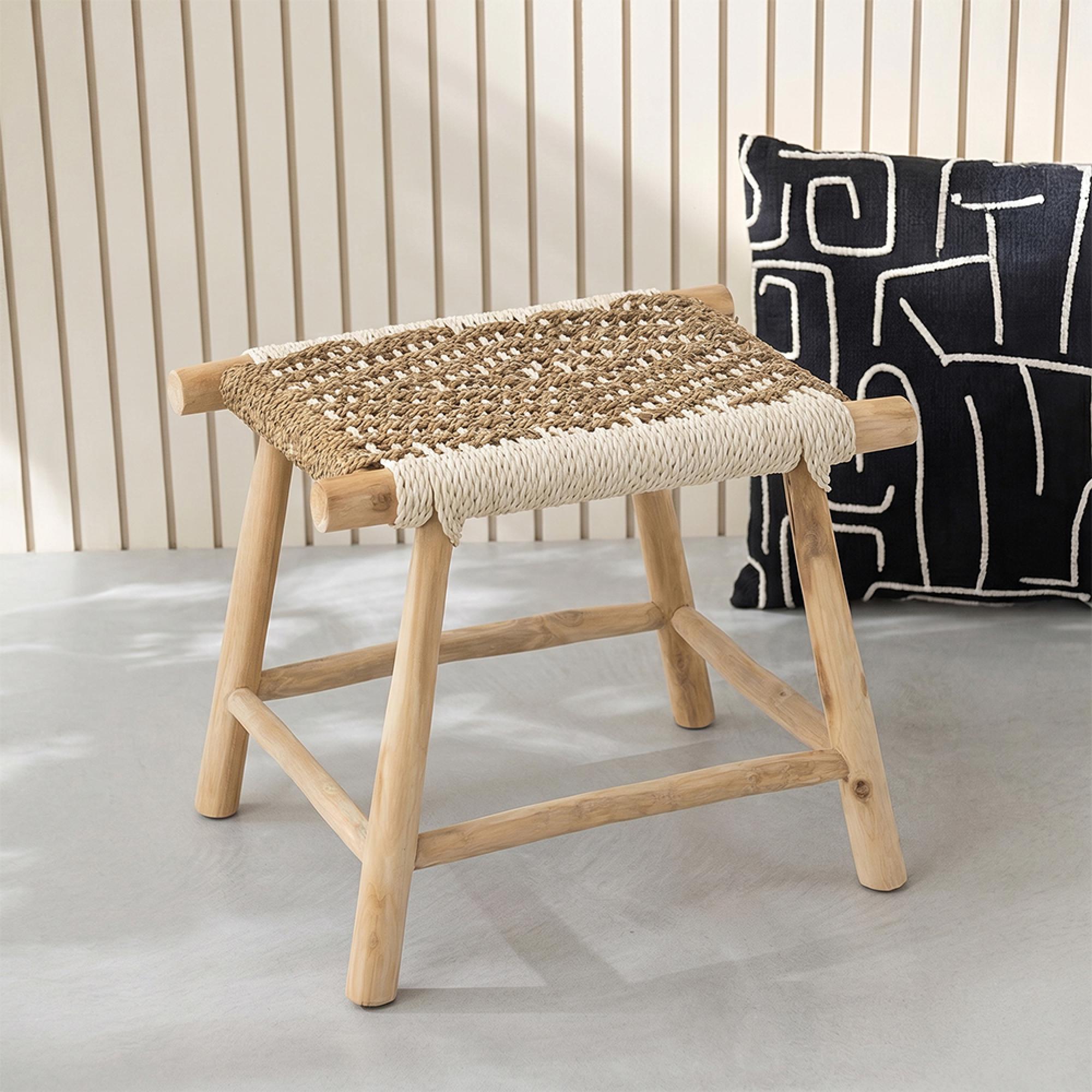 Waverly Stool - Natural and White - Seagrass and Teak Wood