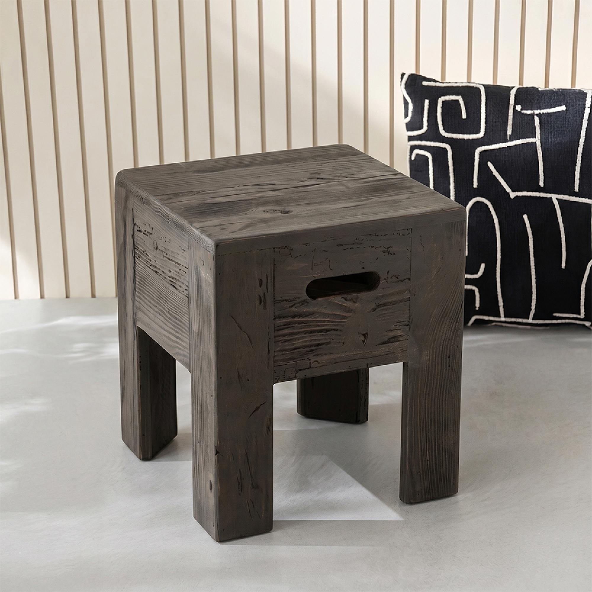 Will Stool - Set of 2 - Square - Black - Pine Wood
