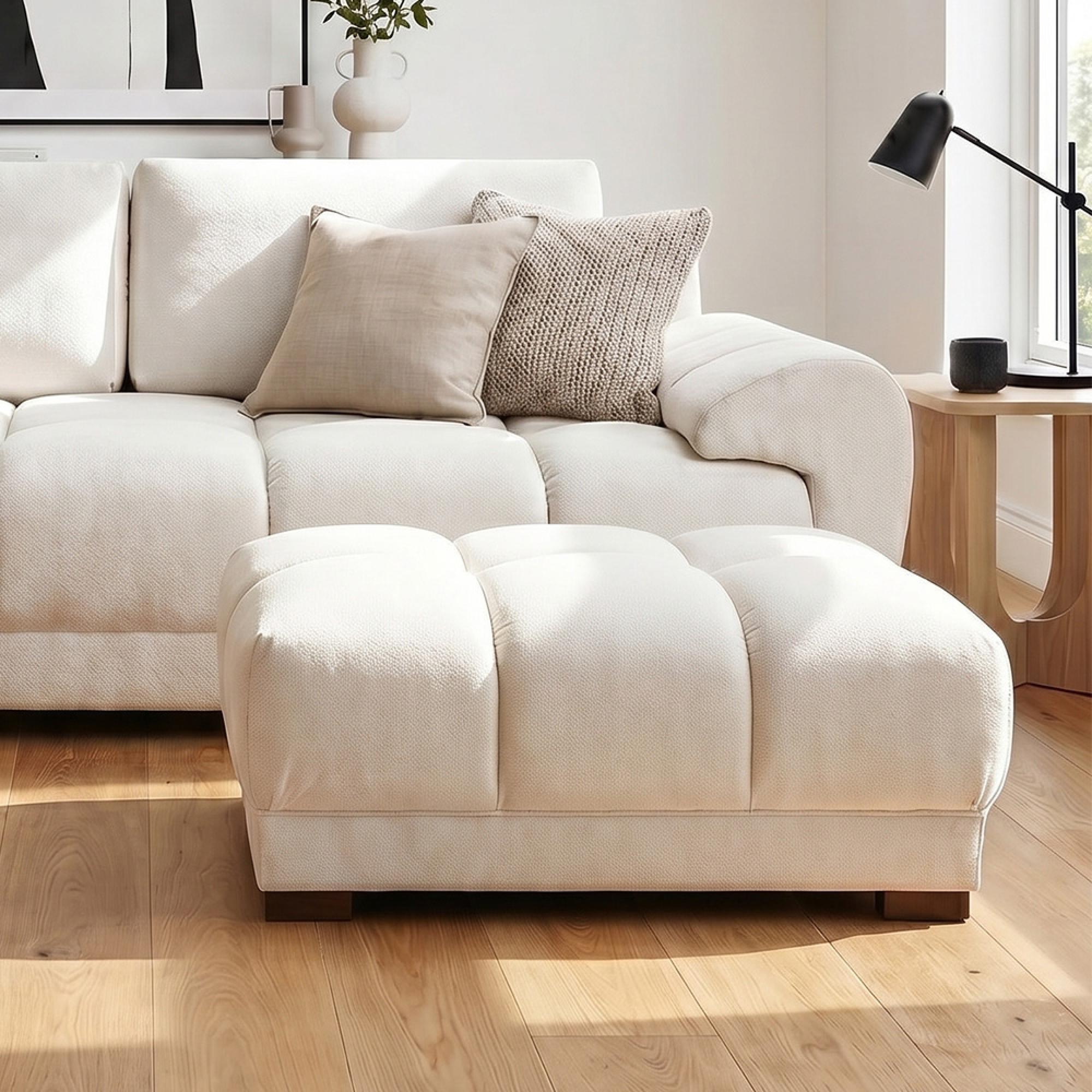 Azzuro Footstool - Cream Velvet Fabric