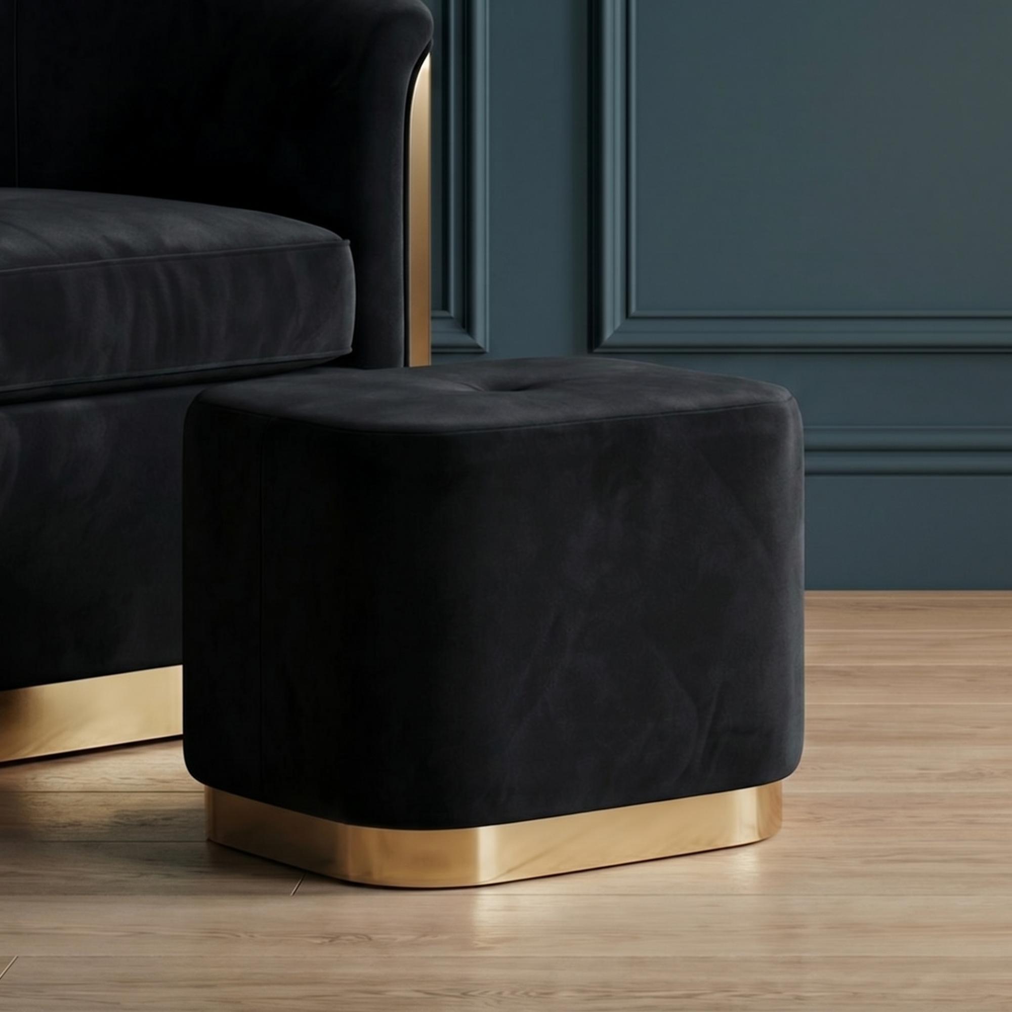 Hartford Pouffe - Black Velvet Fabric