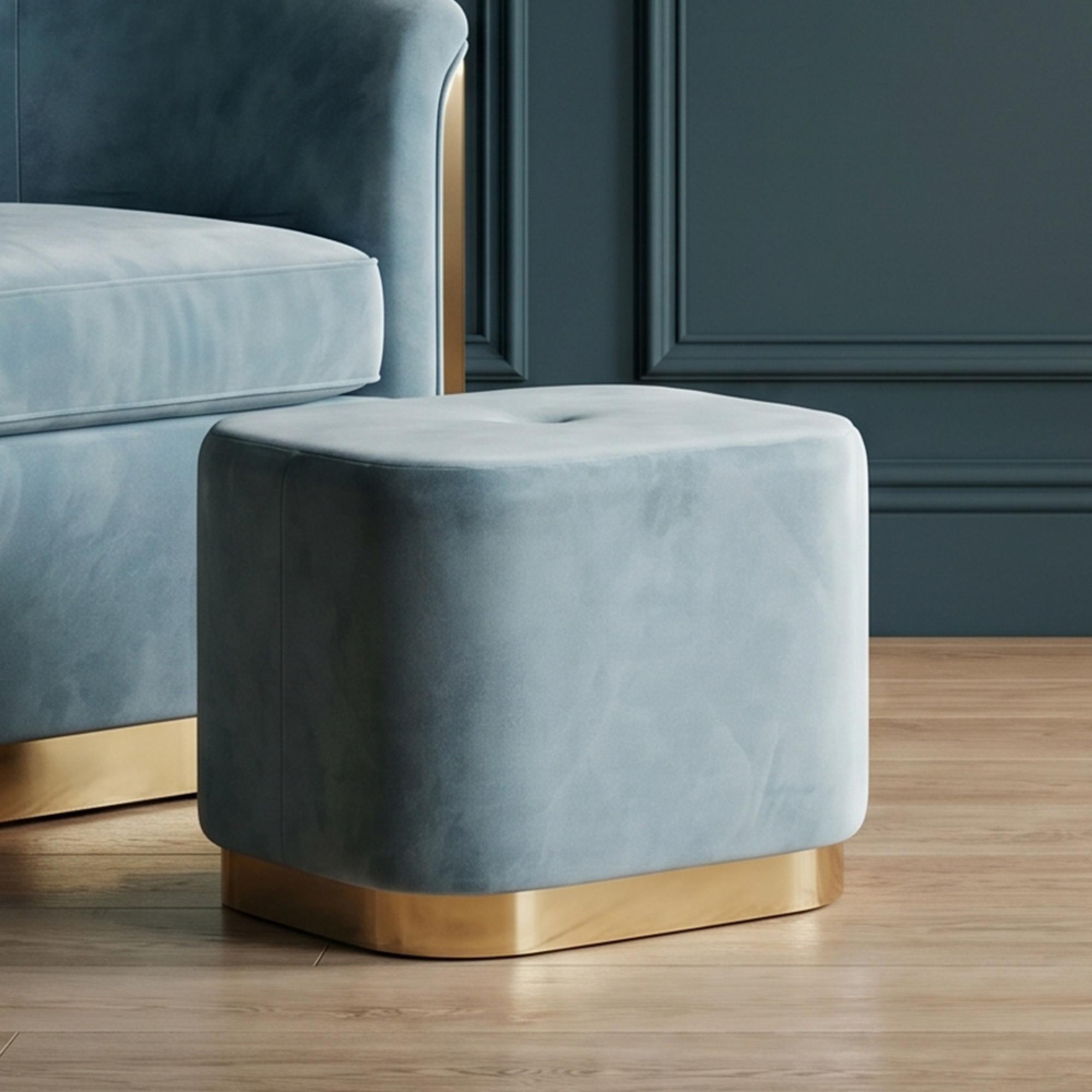 Hartford Pouffe - Blue Velvet Fabric