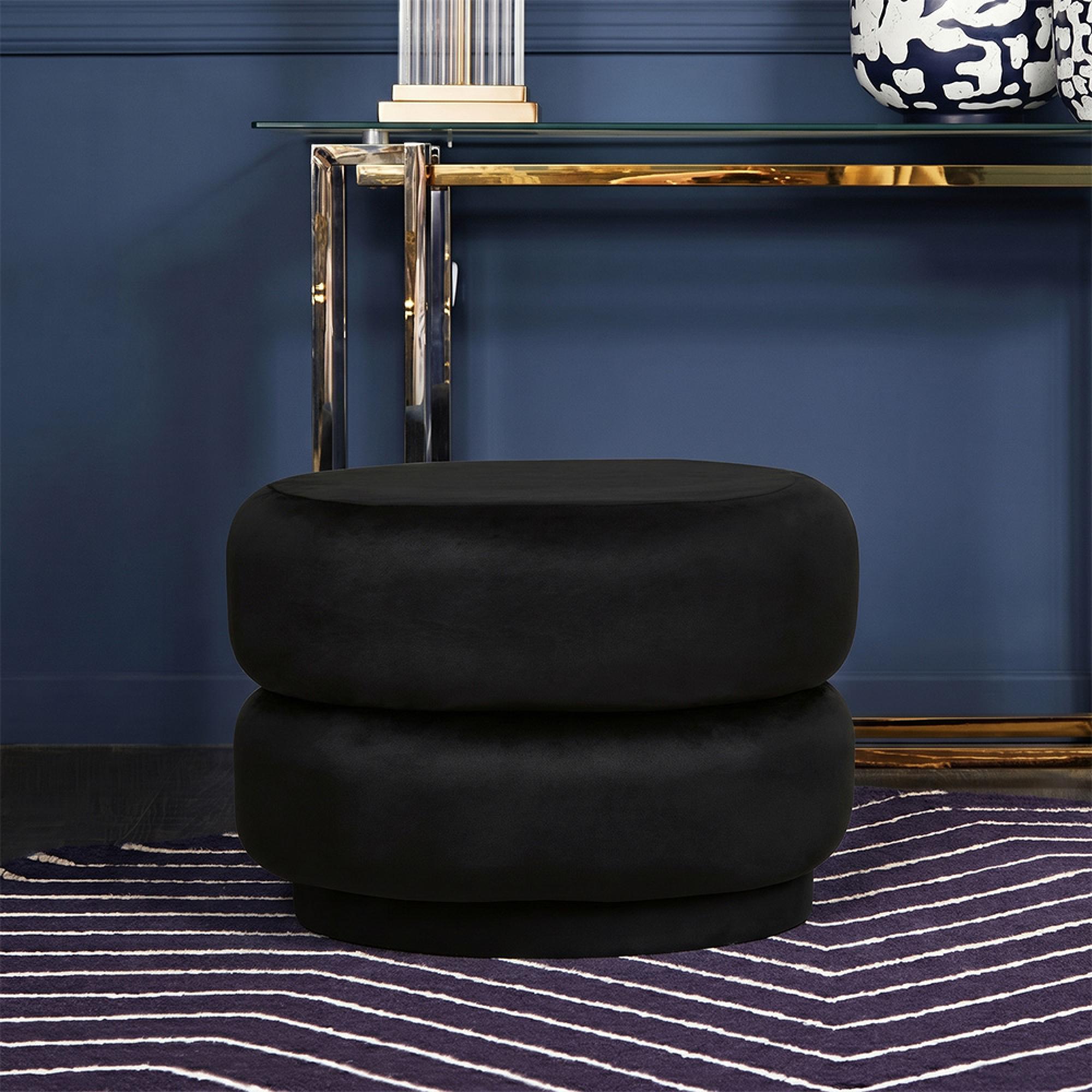 Hartford Pouffe - Oval - Black Velvet Fabric